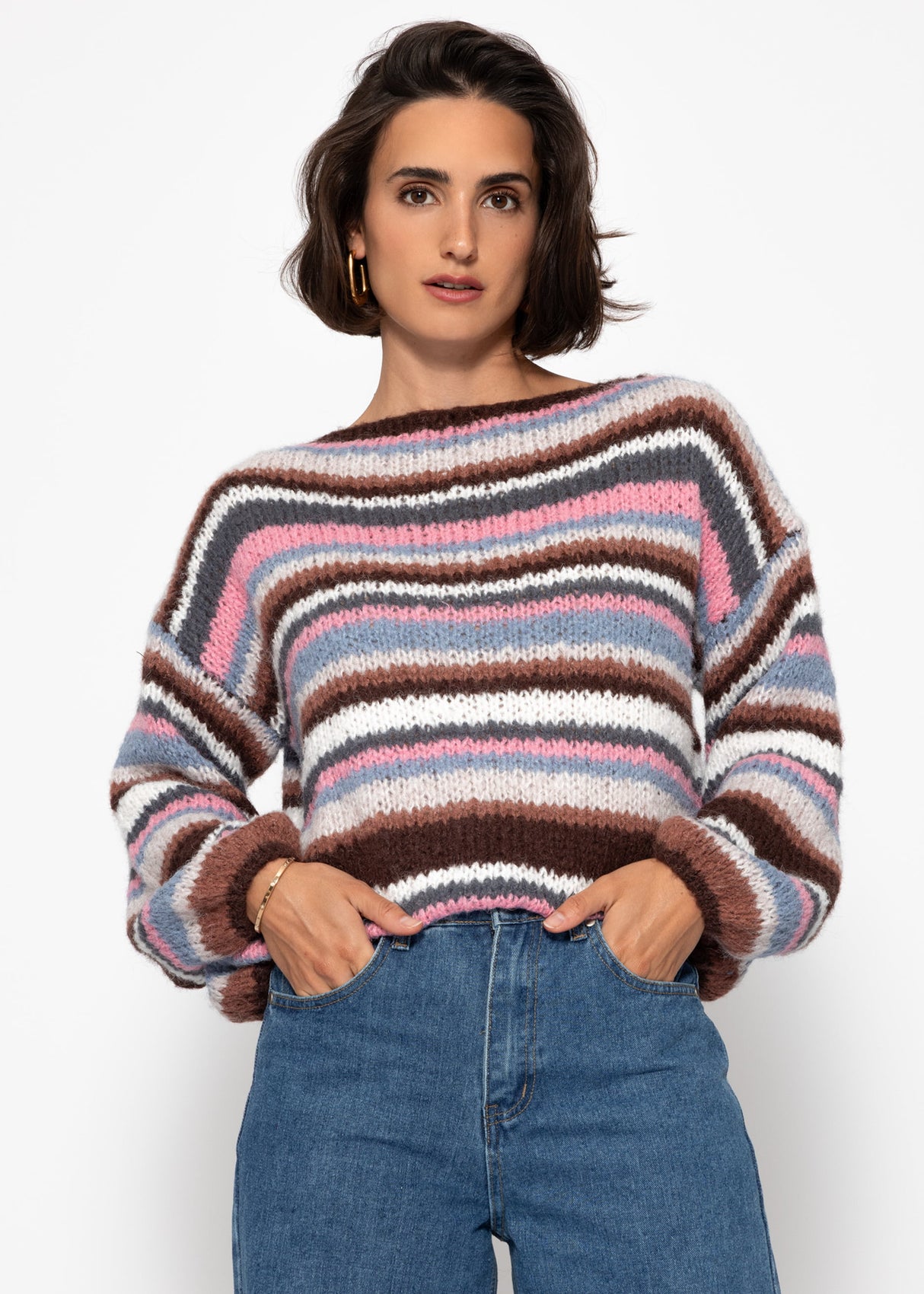 Gestreifter Pullover - braun