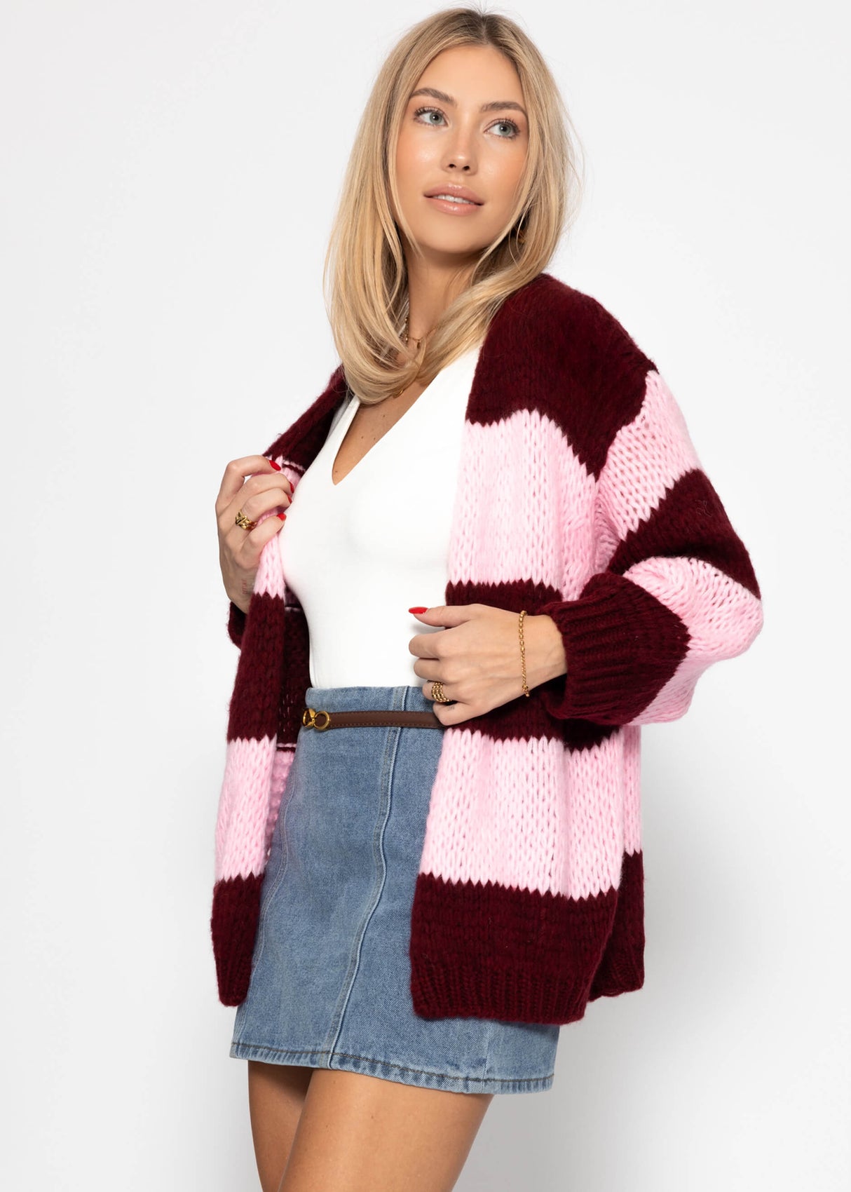 Striped oversize cardigan - burgundy