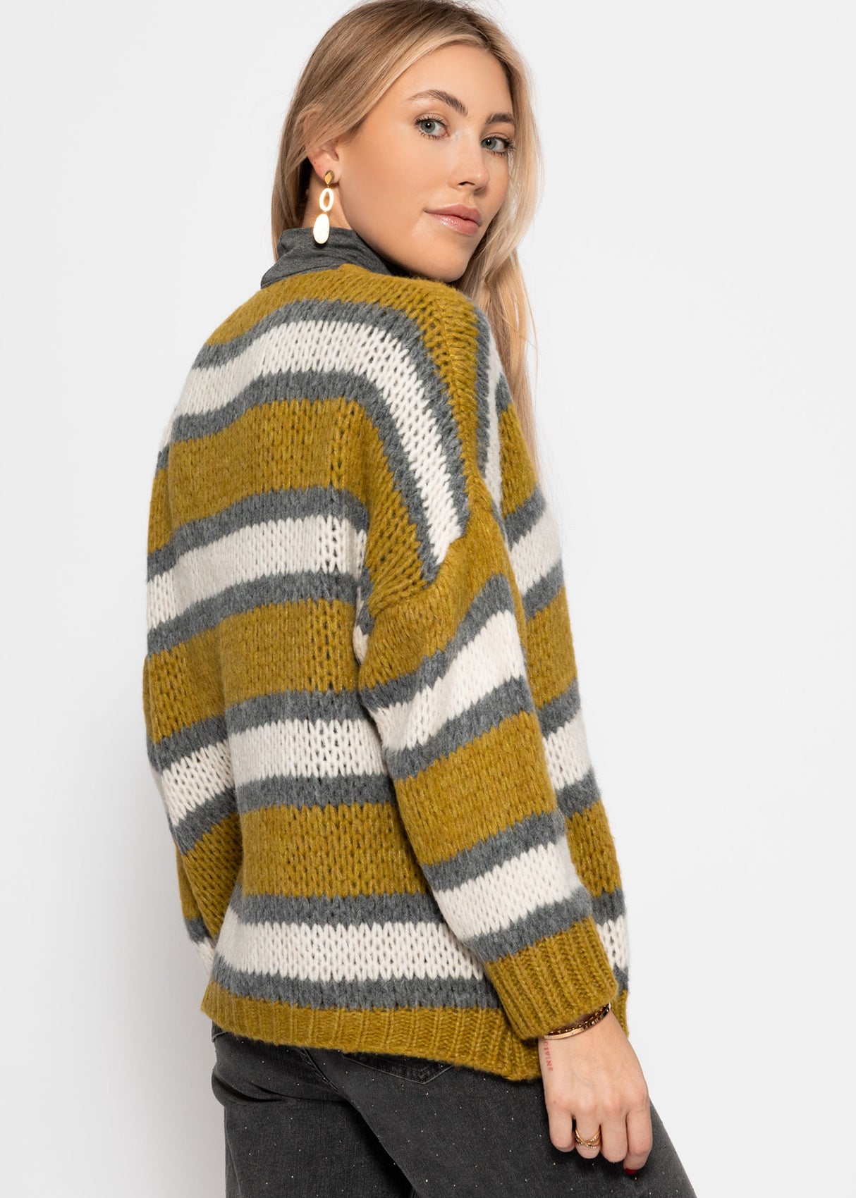 Striped oversized cardigan - green