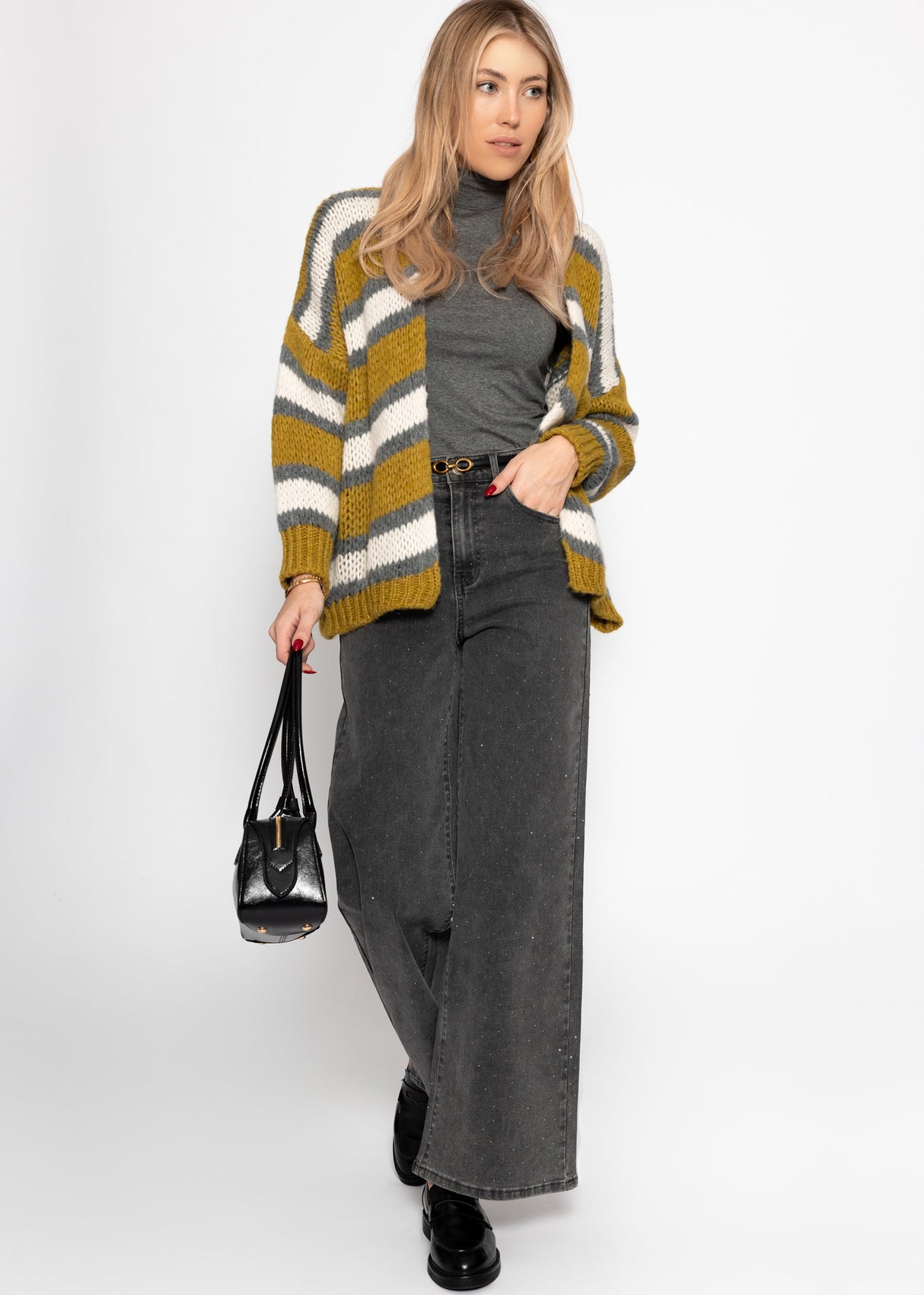 Striped oversized cardigan - green