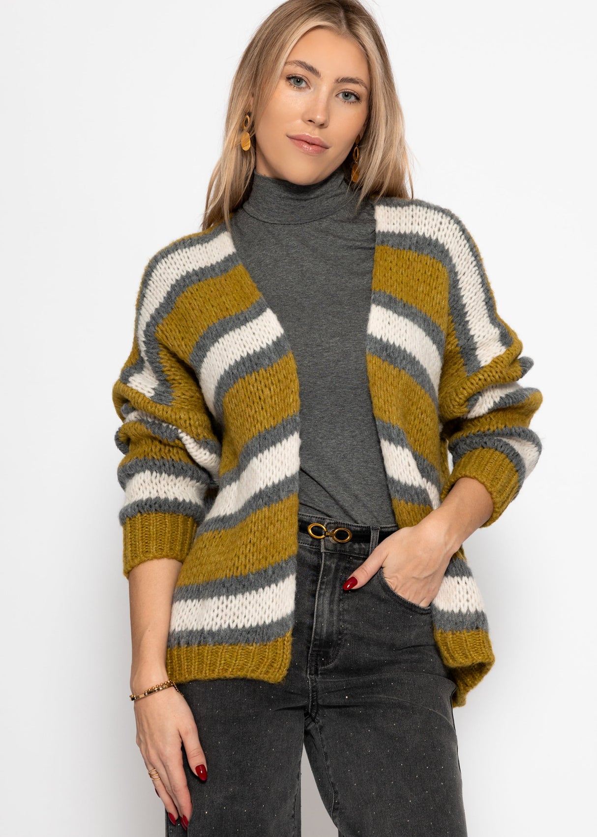 Striped oversized cardigan - green