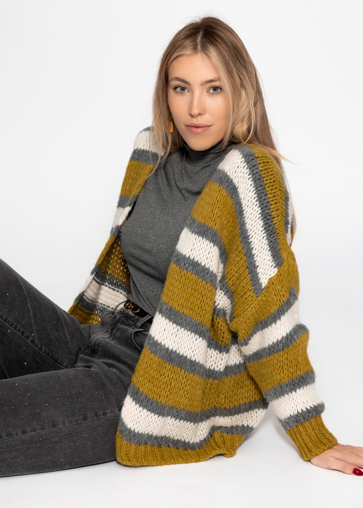 Striped oversized cardigan - green