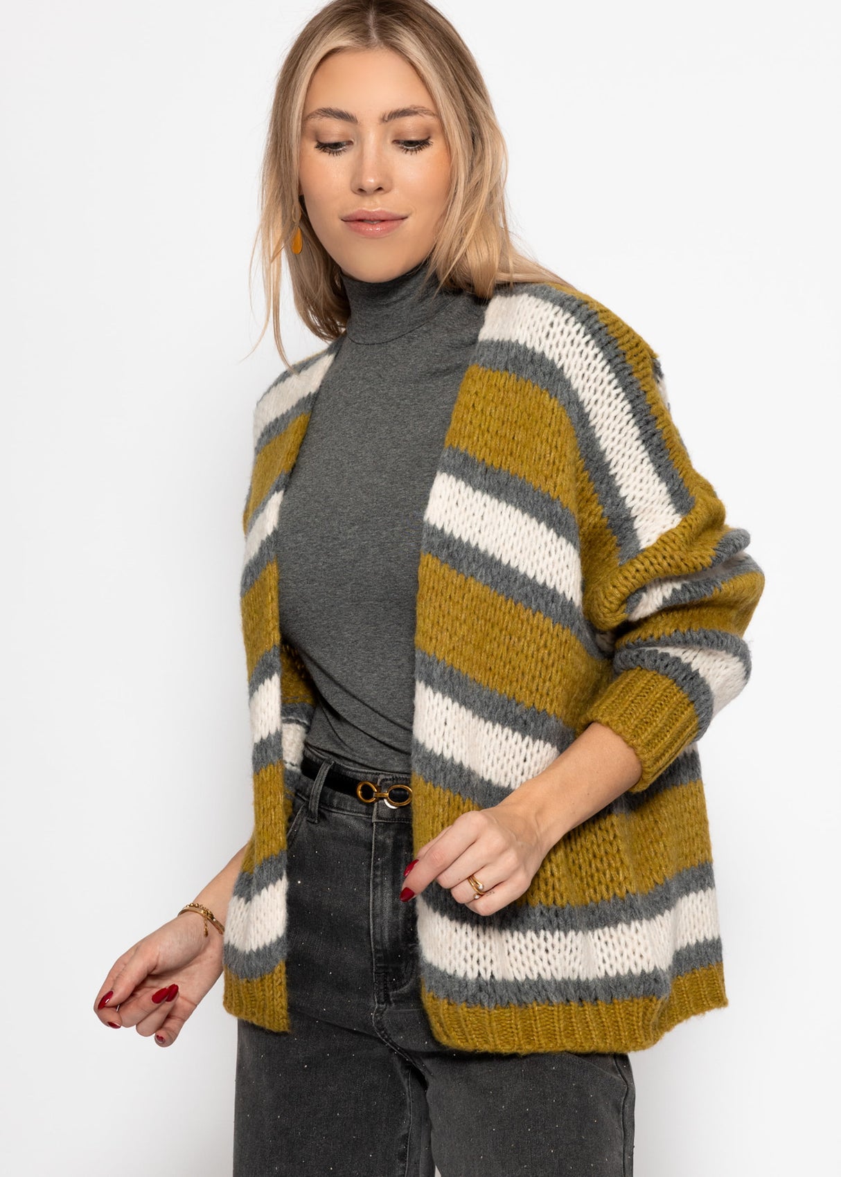 Striped oversized cardigan - green
