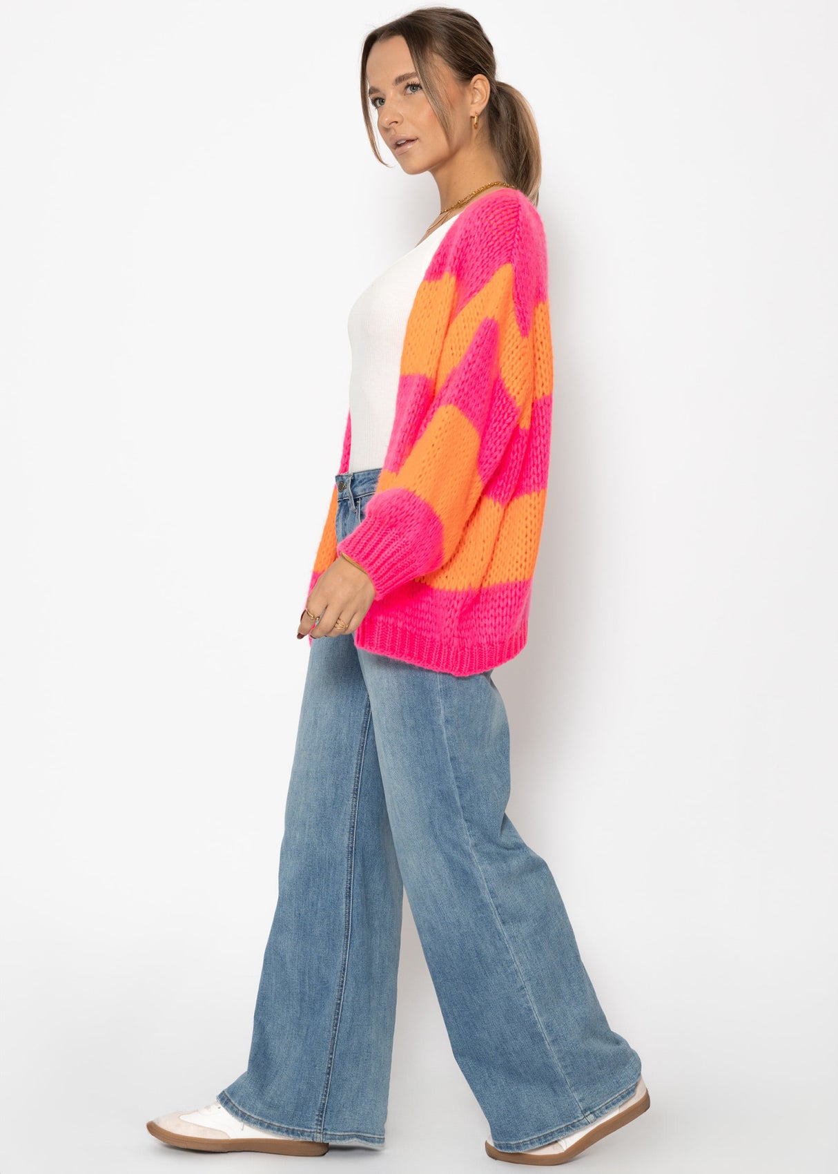 Gestreifter oversize Cardigan - pink-orange