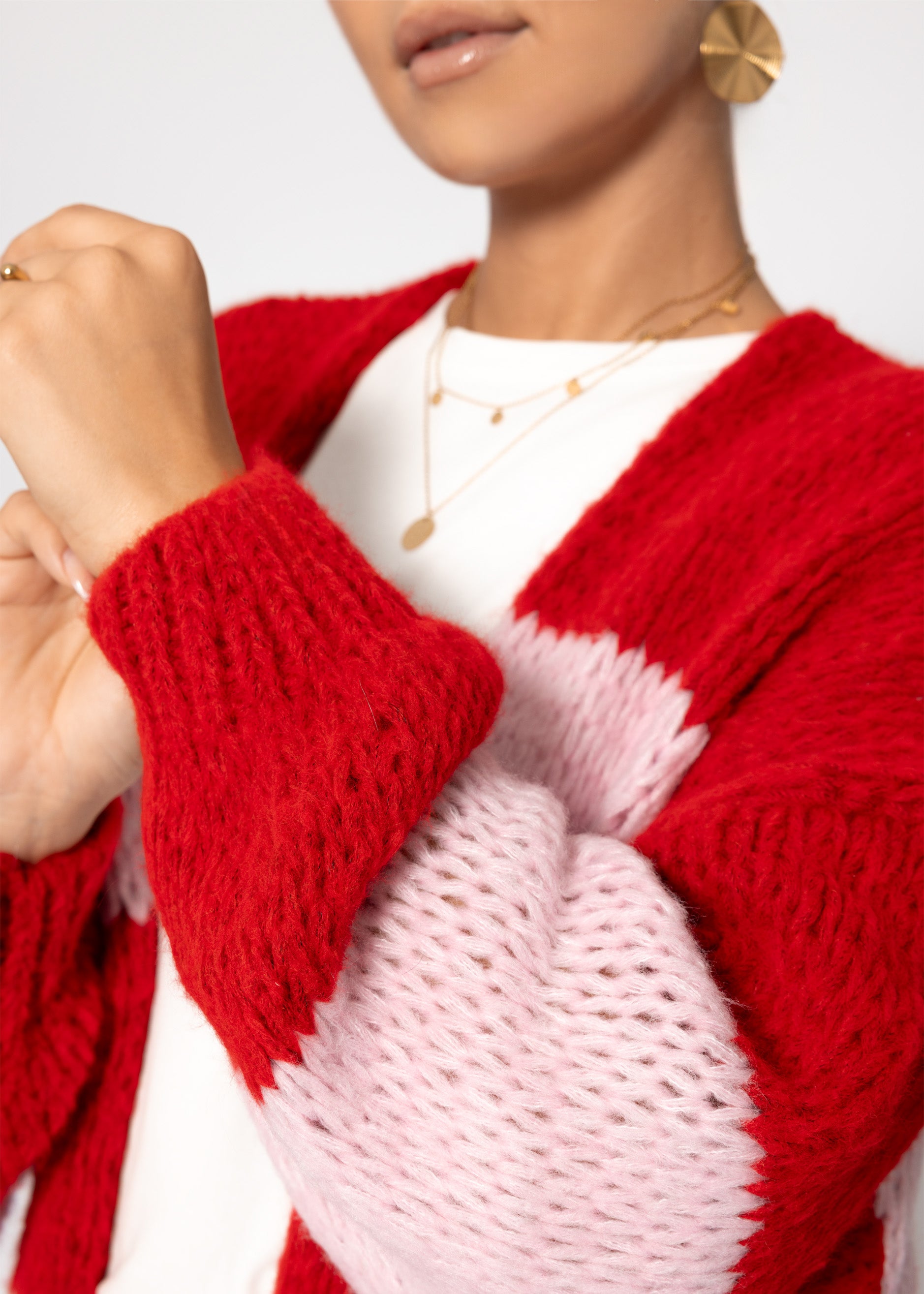 Gestreifter oversize Cardigan - rosa-rot