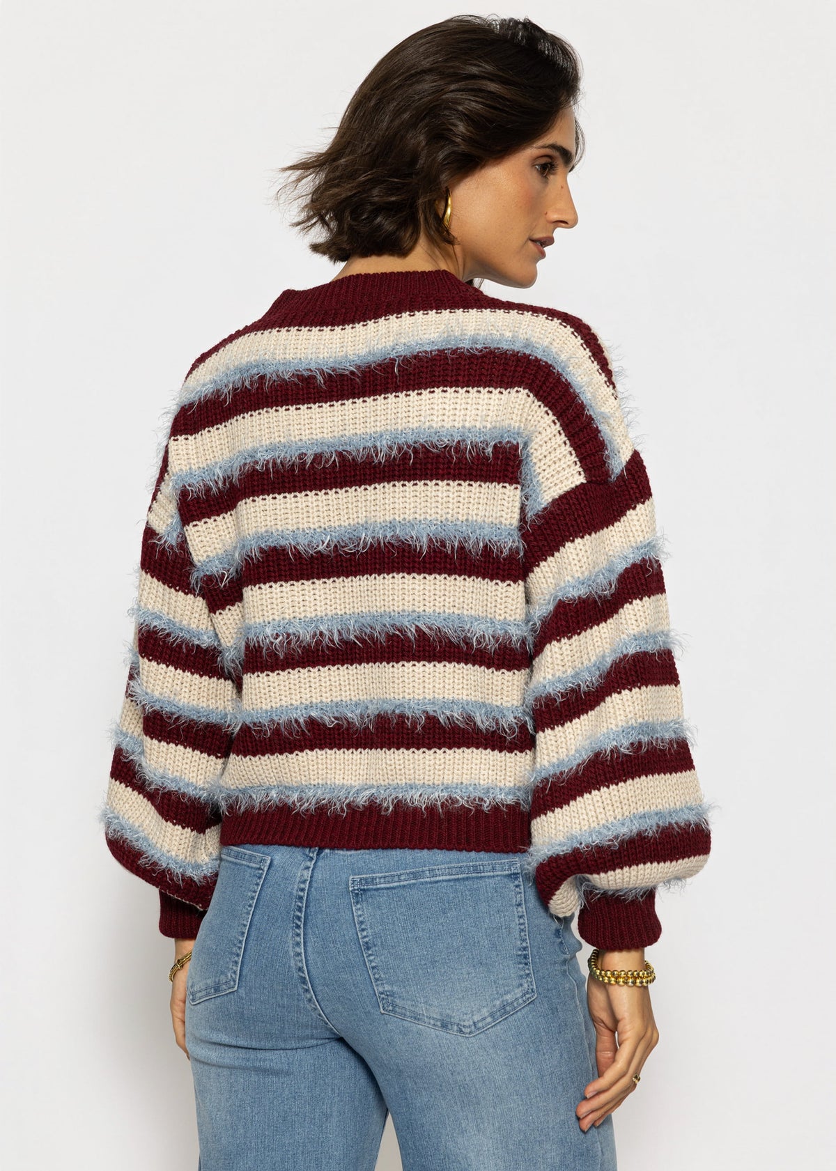Gestreifter Oversize Pullover - burgundy-beige