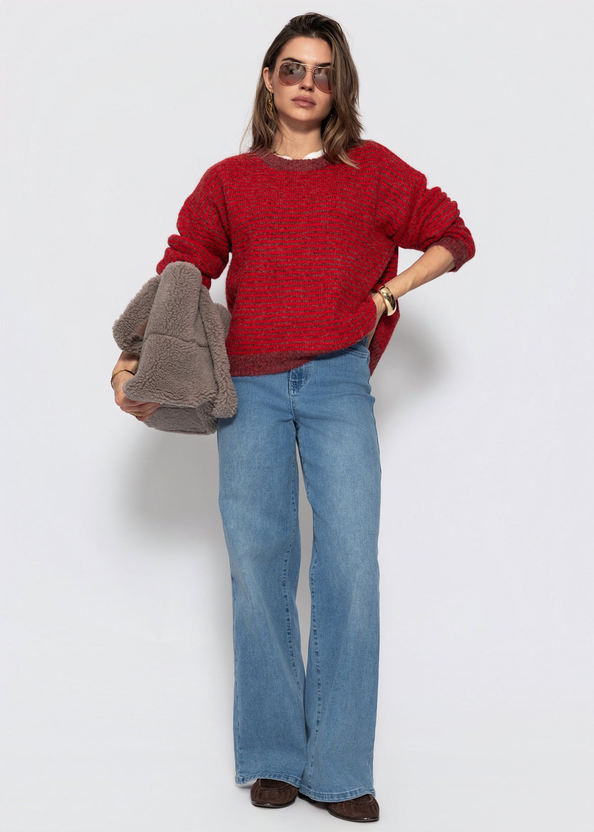 Gestreifter Pullover - burgundy