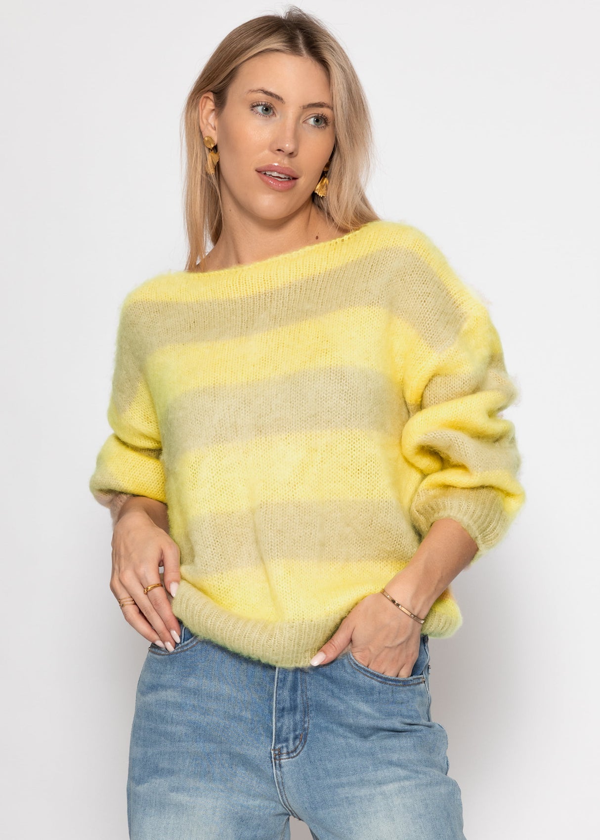 Gestreifter Pullover - gelb-beige