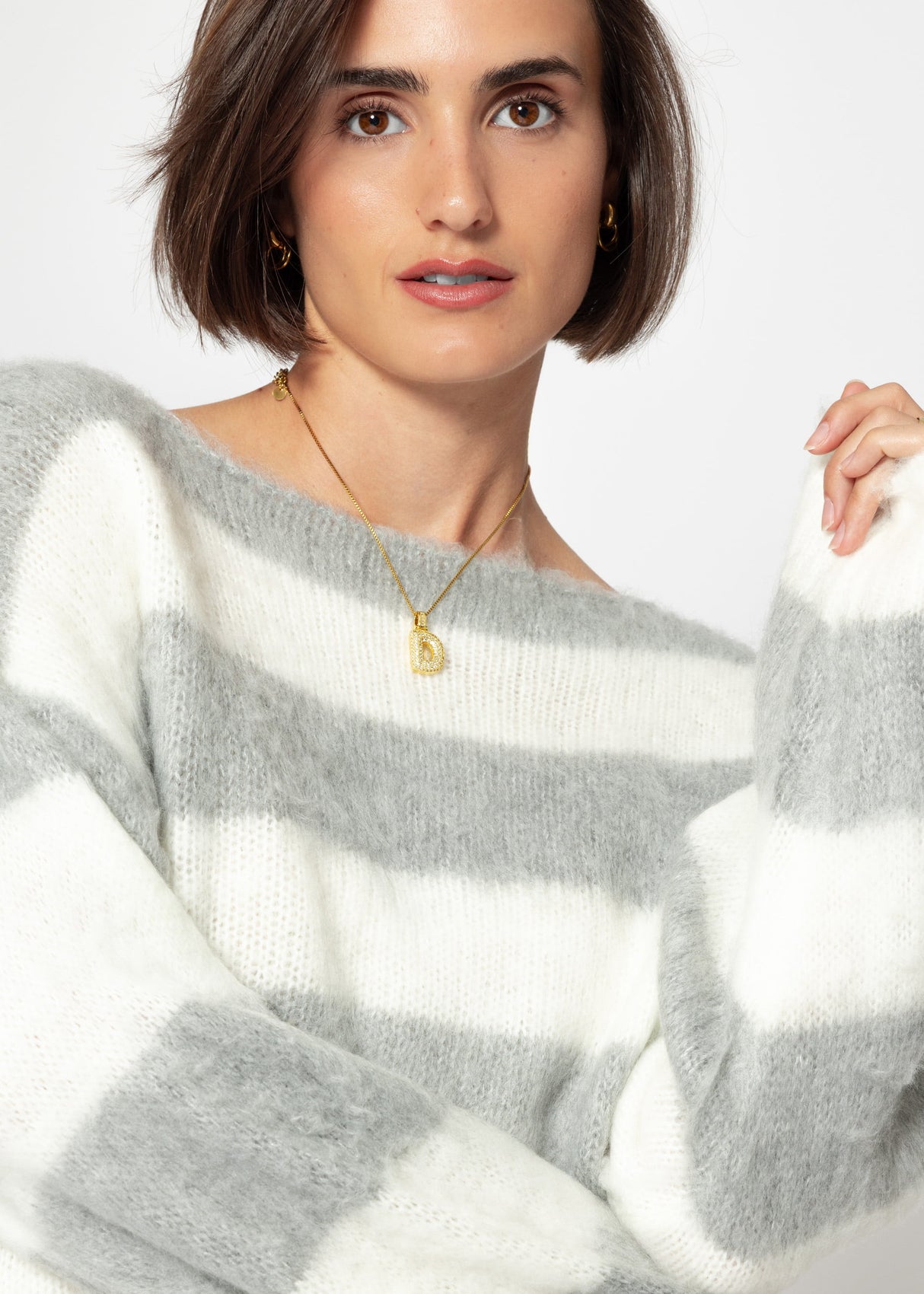 Gestreifter Pullover - grau-offwhite