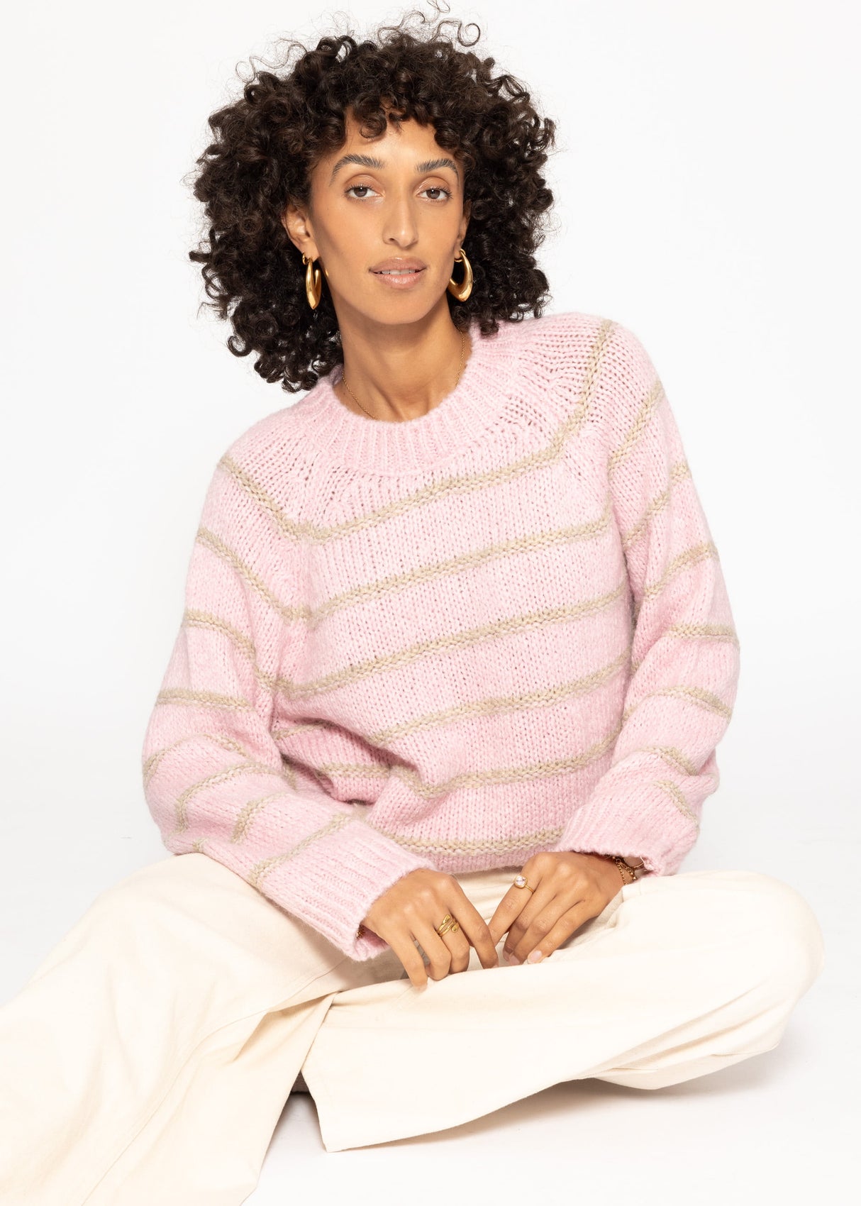 Striped round-neck sweater - pink