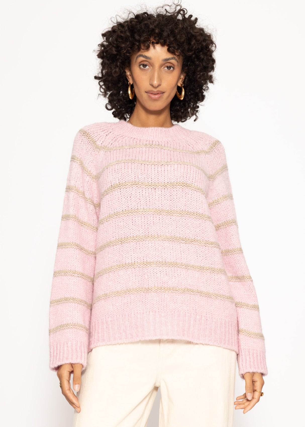 Striped round-neck sweater - pink