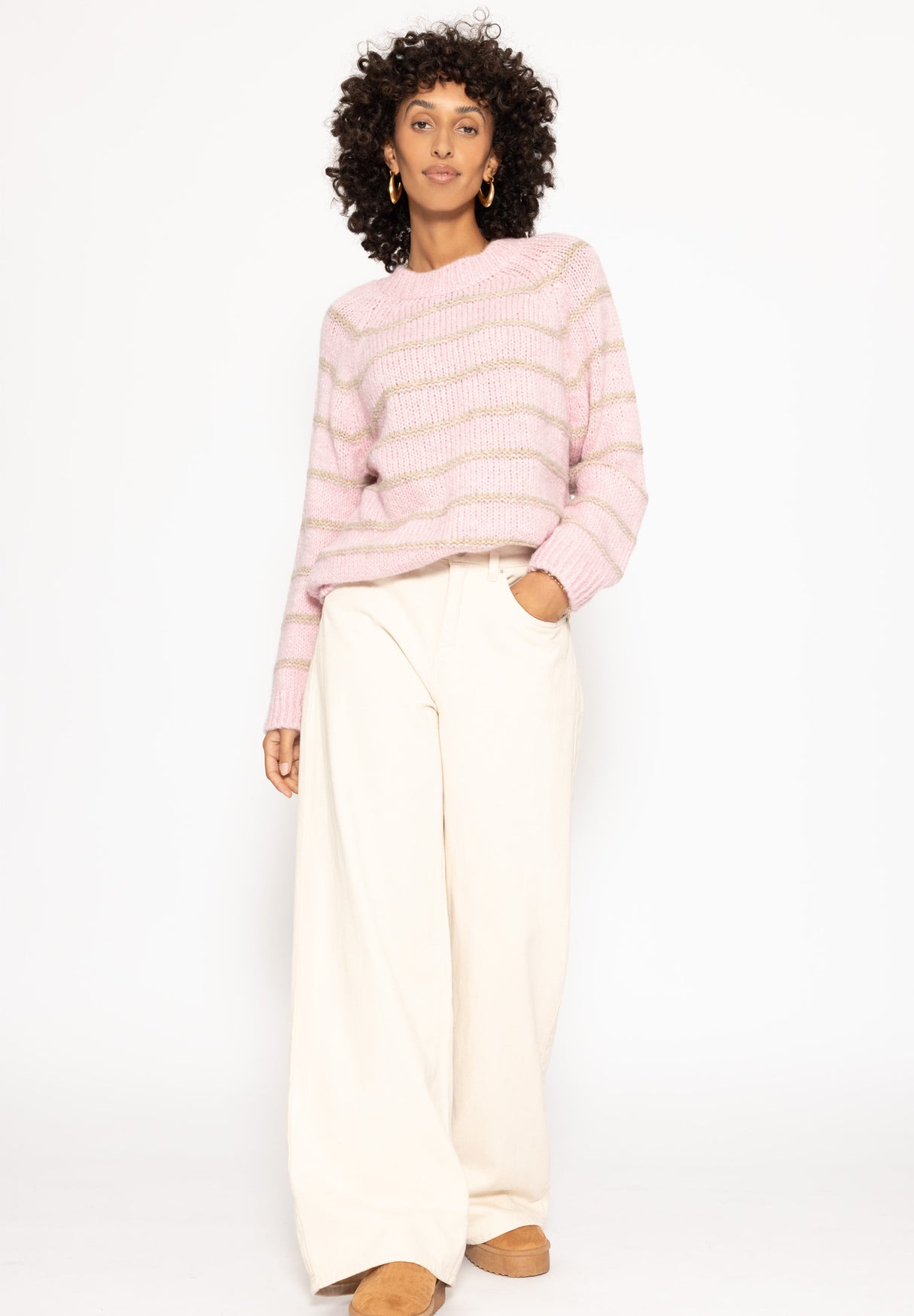 Striped round-neck sweater - pink