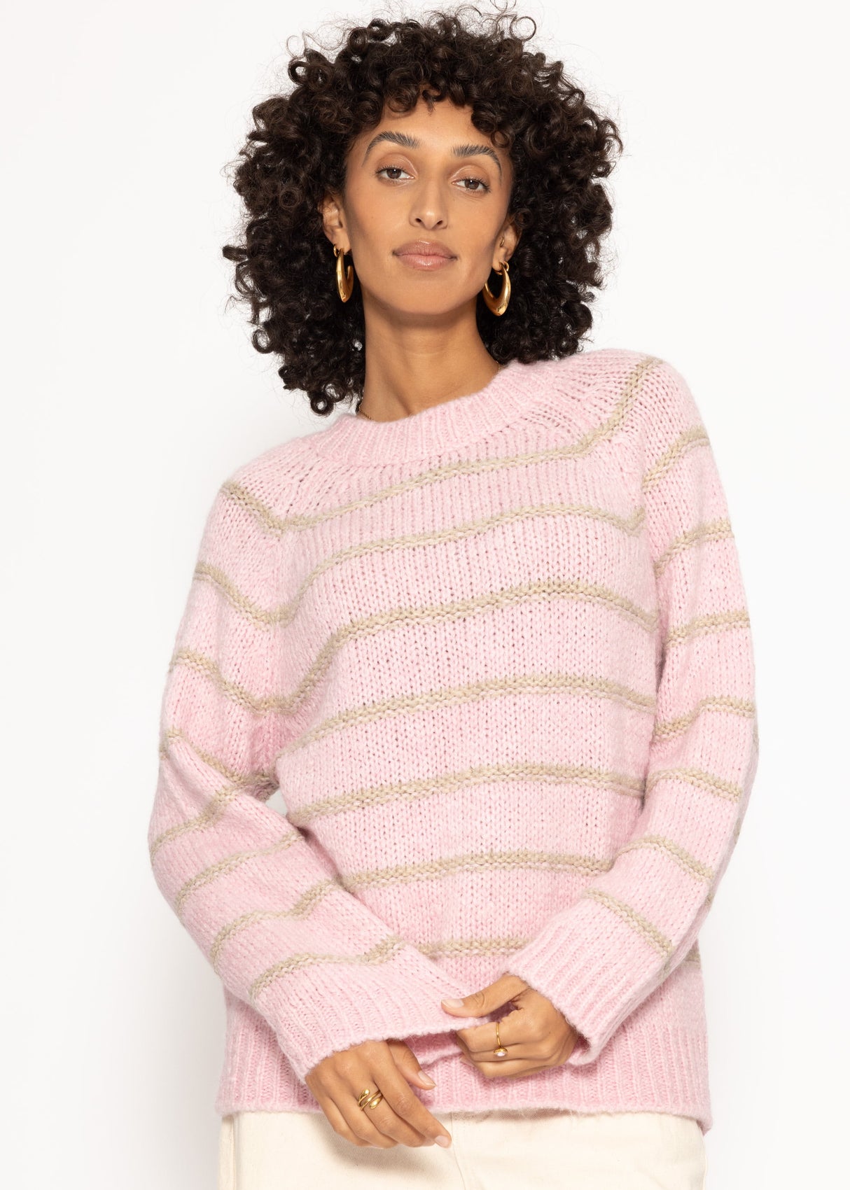 Striped round-neck sweater - pink