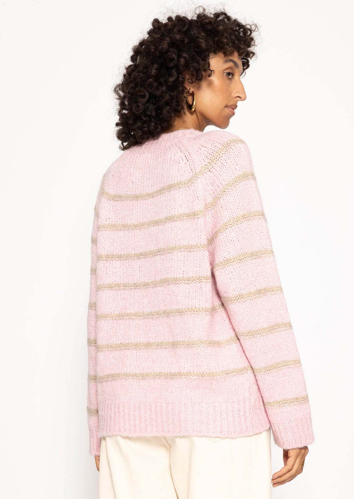 Striped round-neck sweater - pink