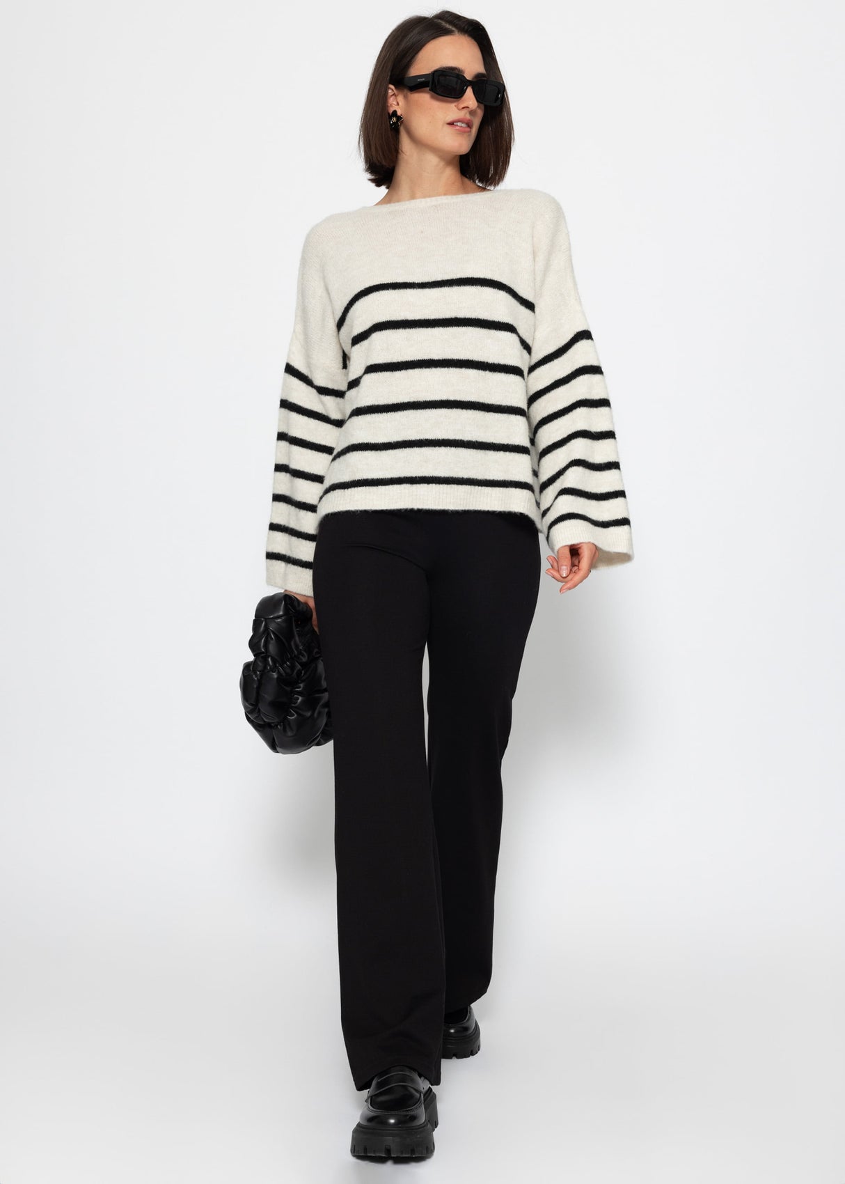 Striped sweater with low back neckline - off-white