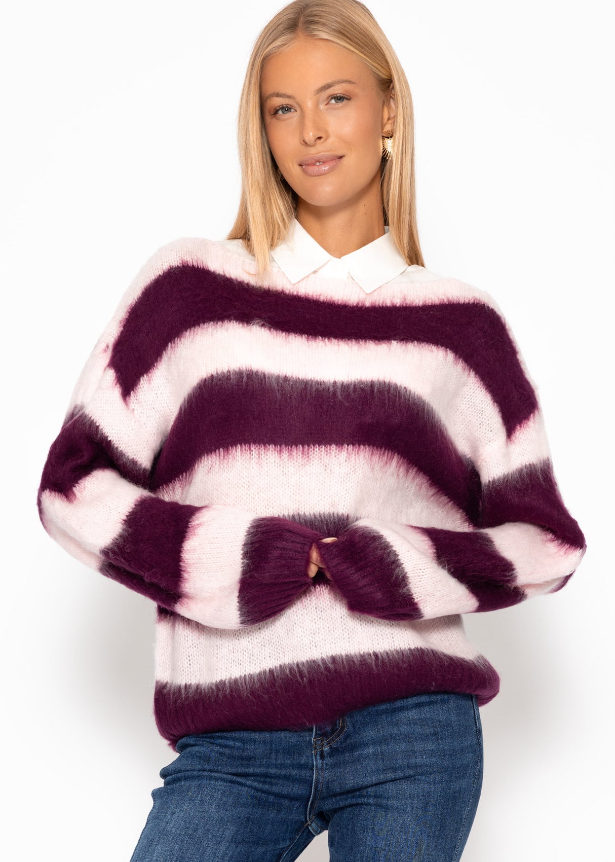 Gestreifter Pullover - plum-rosa