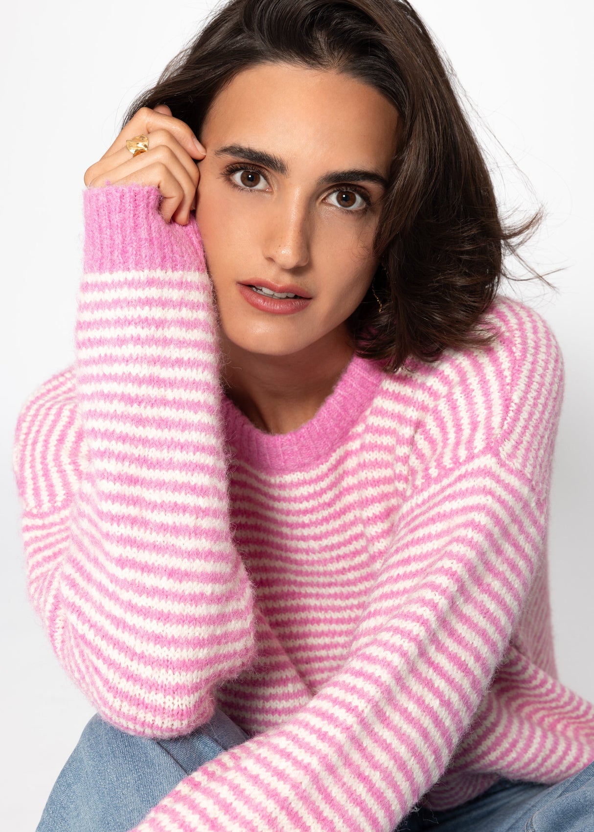 Gestreifter Pullover - rosa