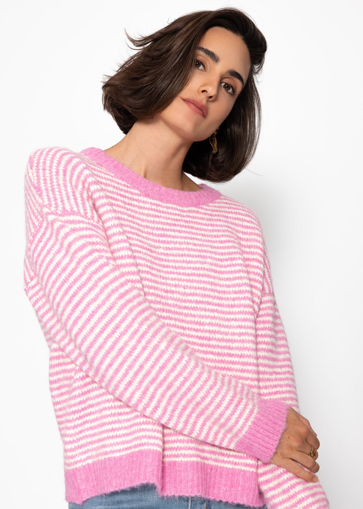 Gestreifter Pullover - rosa