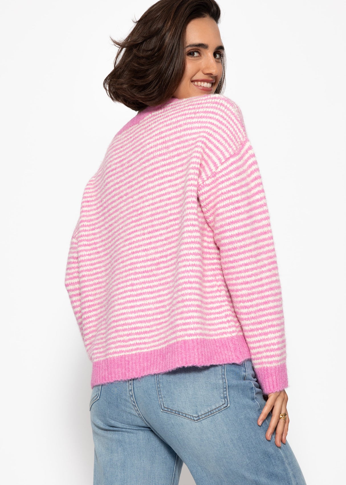 Gestreifter Pullover - rosa