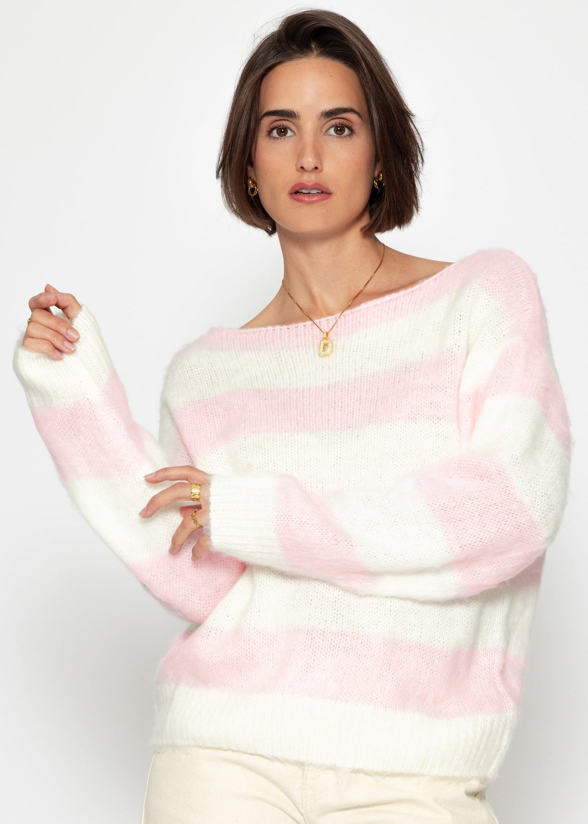 Gestreifter Pullover - rosa-offwhite