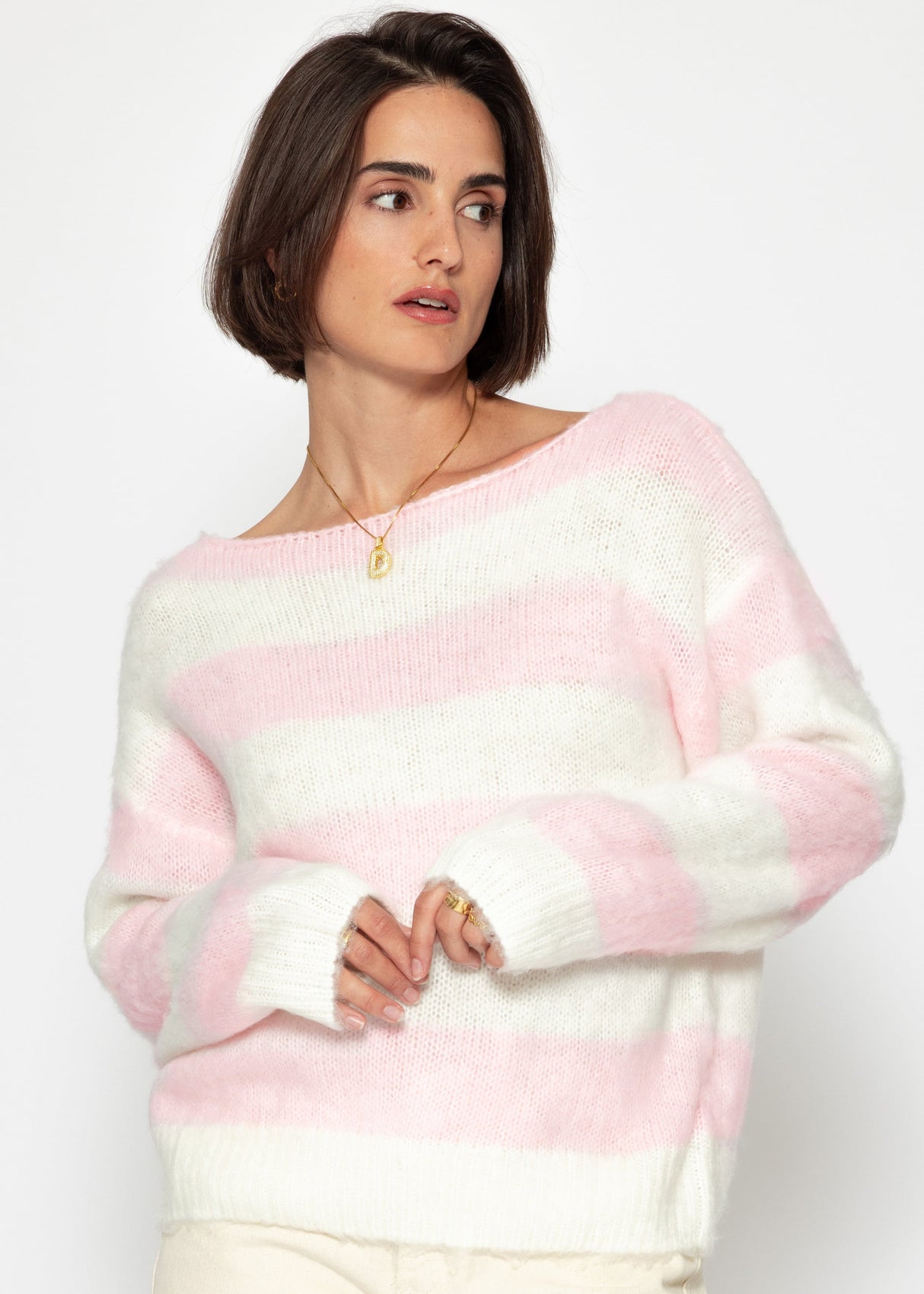 Gestreifter Pullover - rosa-offwhite