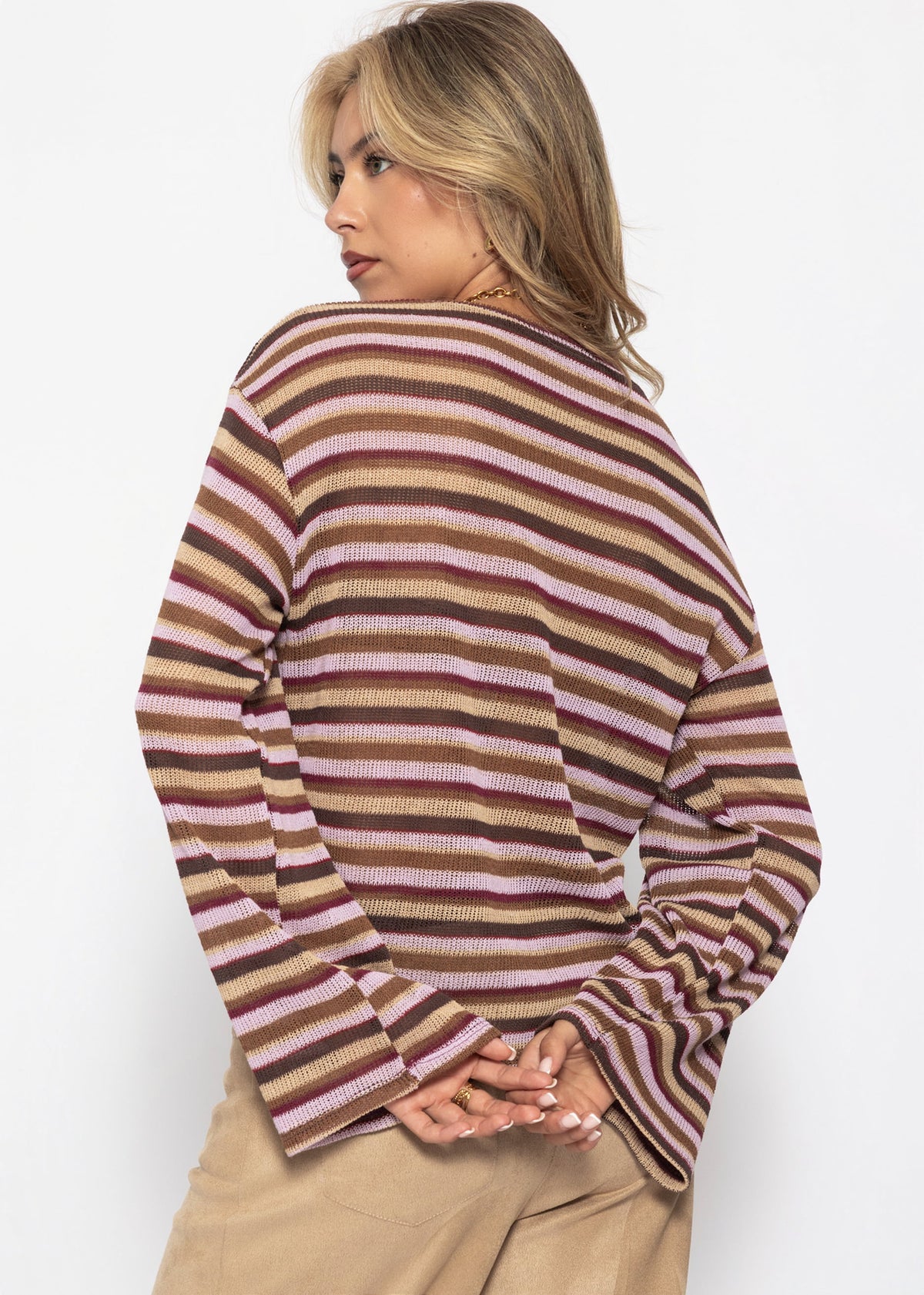 Striped long-sleeved knit shirt - brown
