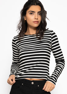 Striped long-sleeved top - black