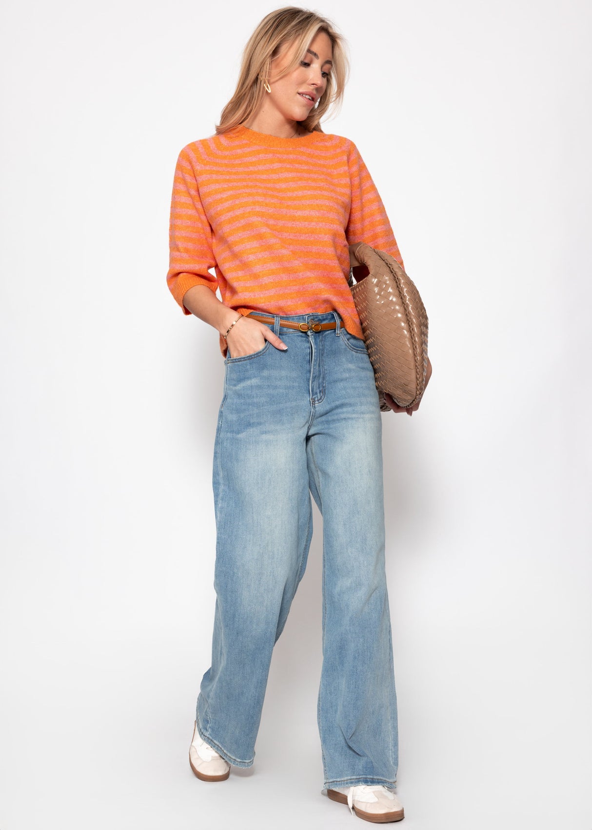 Gestreiftes Strickoberteil - orange-pink