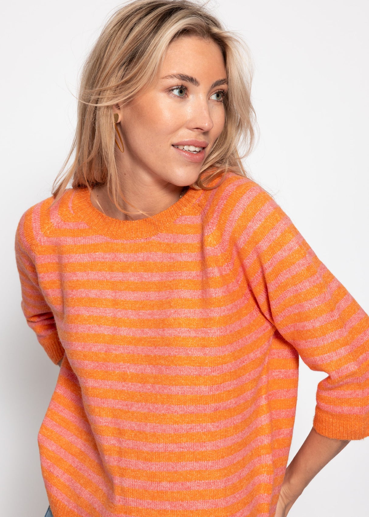 Gestreiftes Strickoberteil - orange-pink