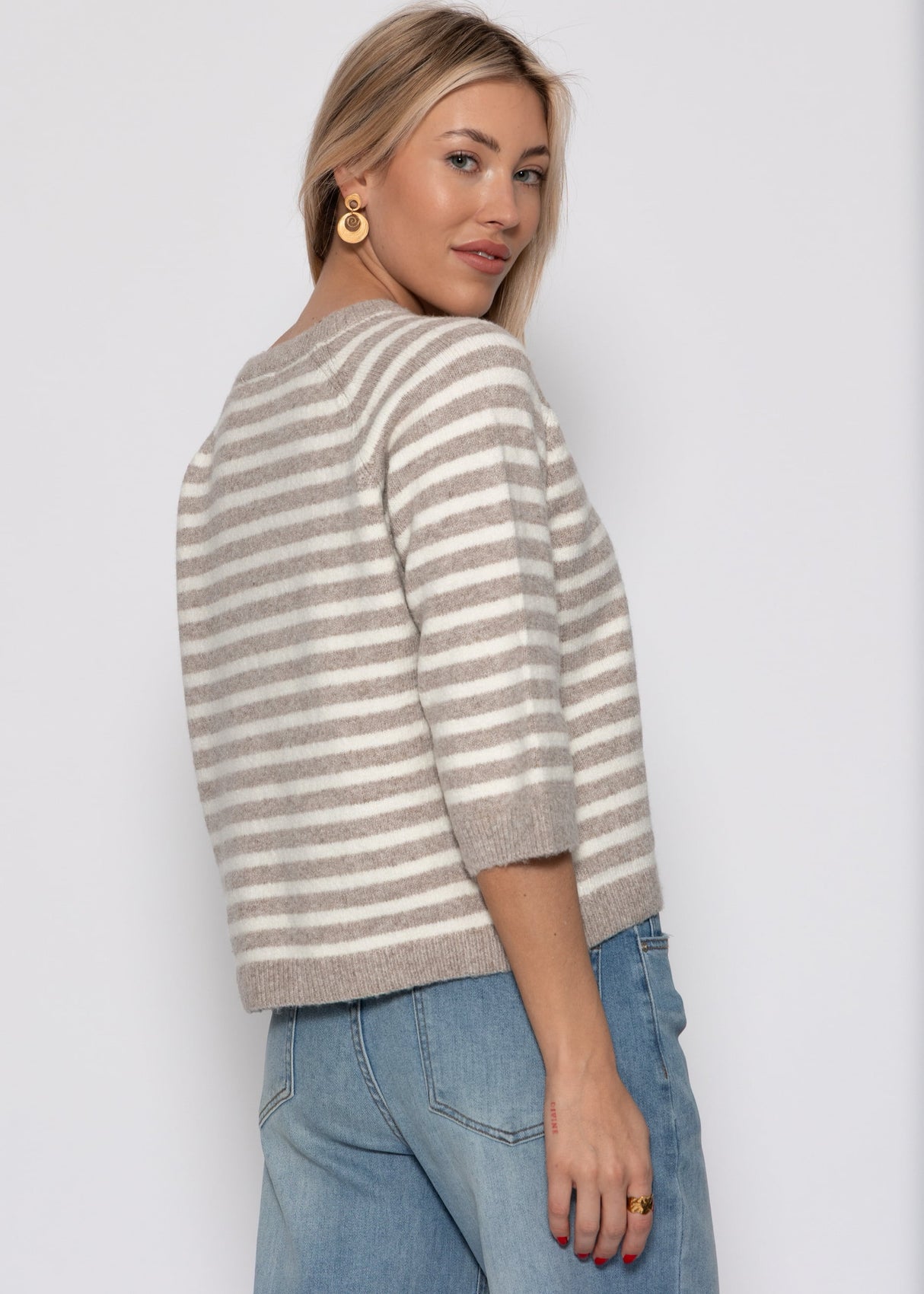 Striped knit top - taupe-off-white