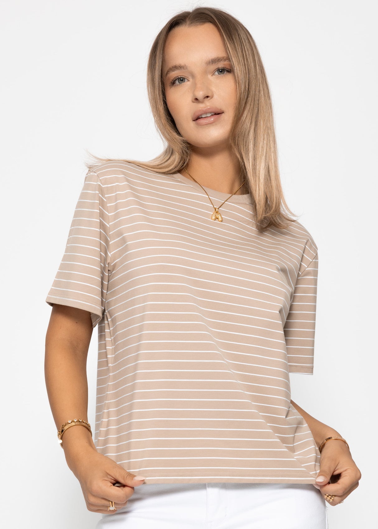 Striped T -shirt - light brown