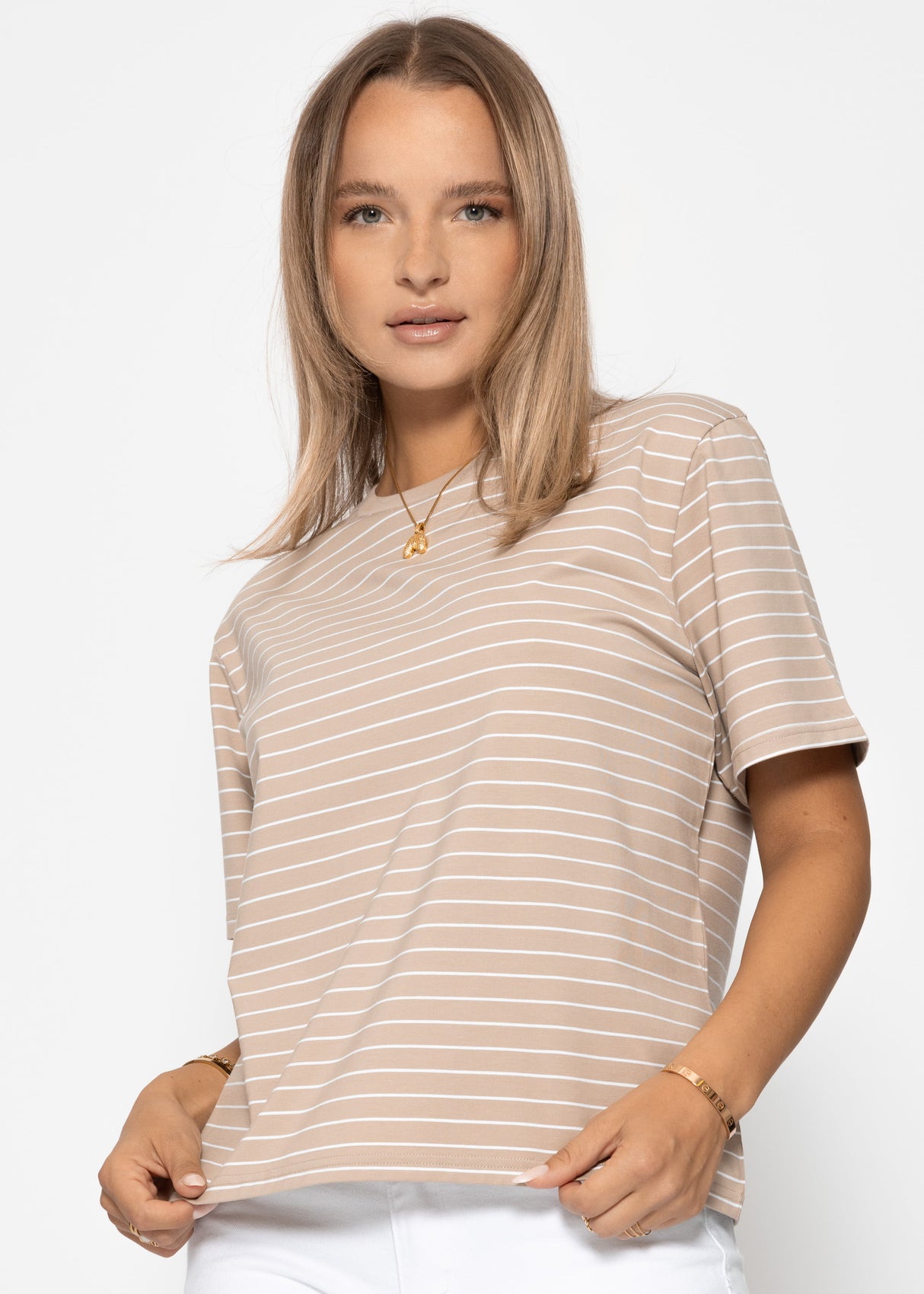 Striped T -shirt - light brown