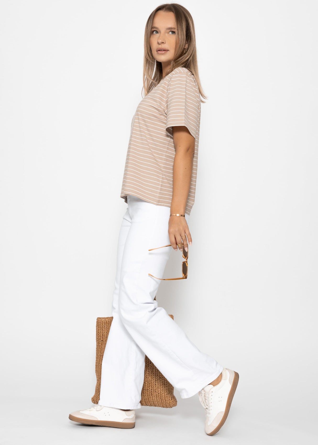 Striped T -shirt - light brown