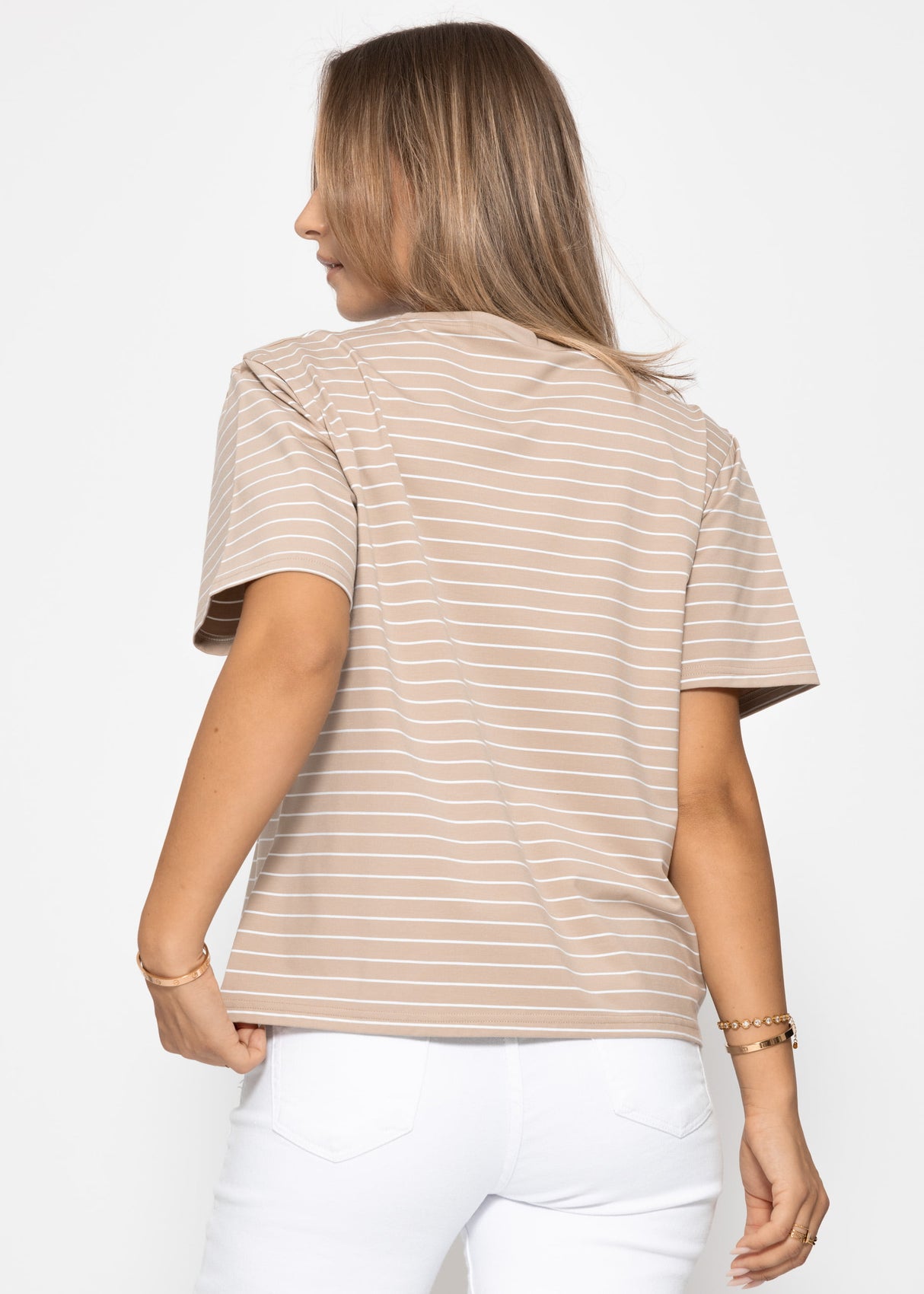 Striped T -shirt - light brown