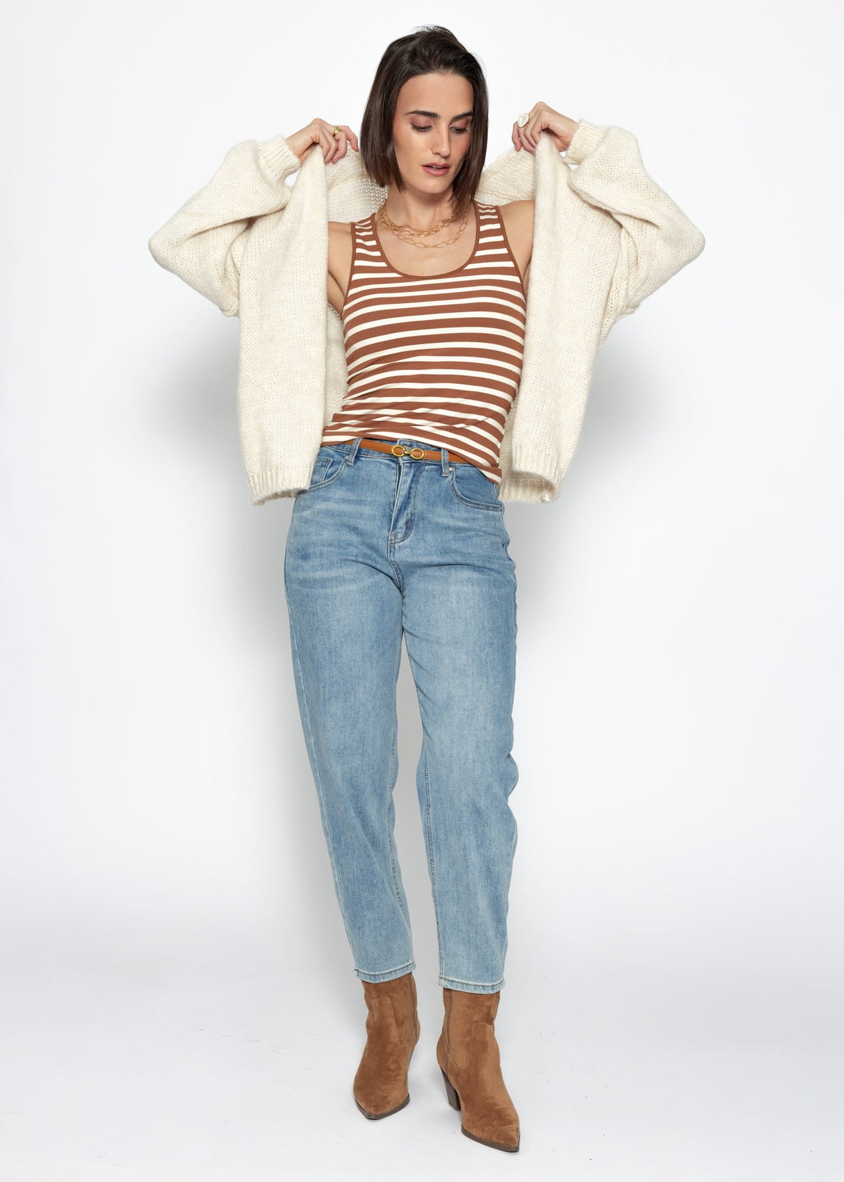 Gestreiftes Tank Top - braun-offwhite