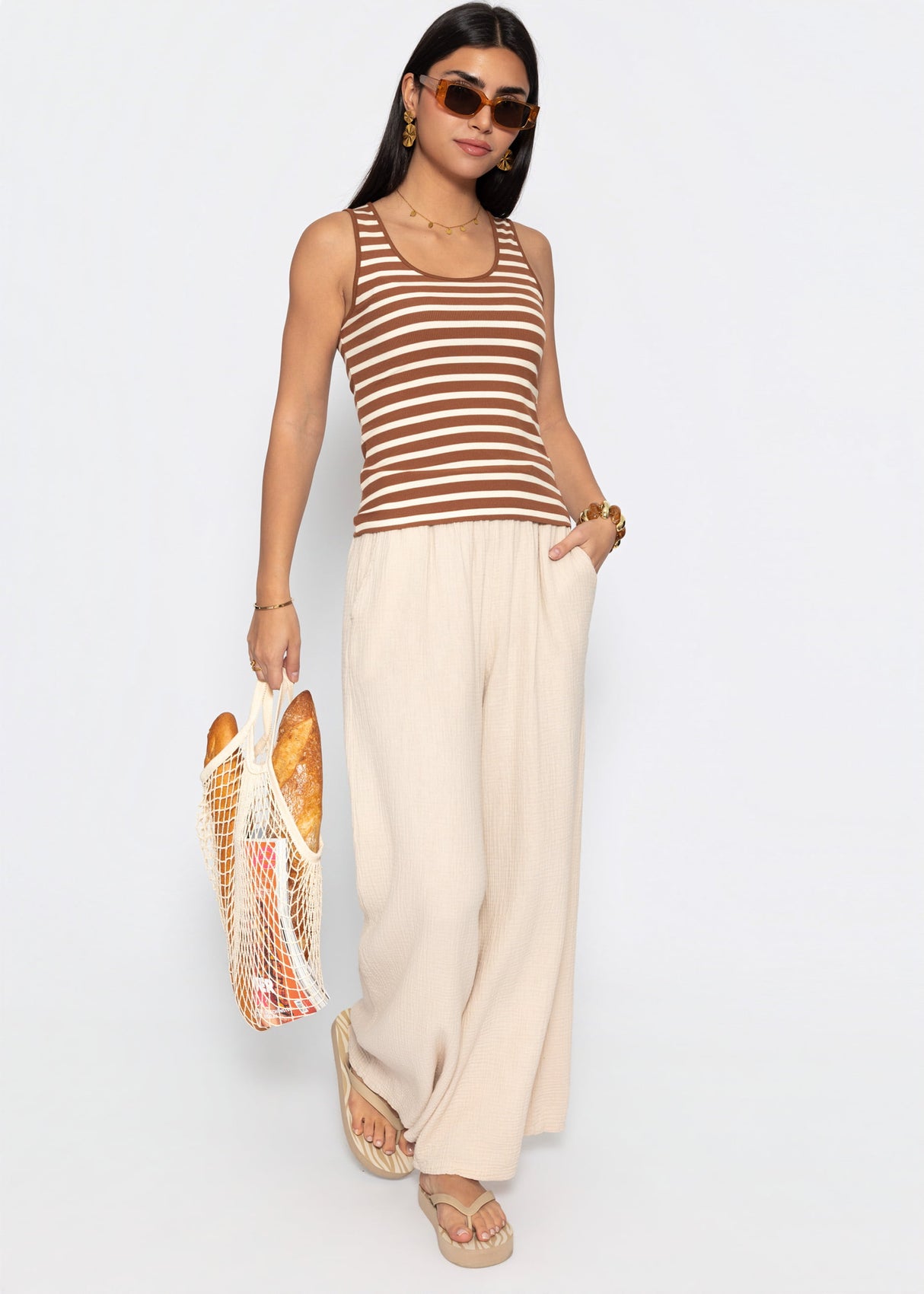 Gestreiftes Tank Top - braun-offwhite