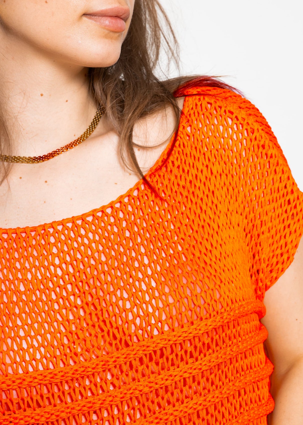 Grobmaschiger Crop Pullover - orange