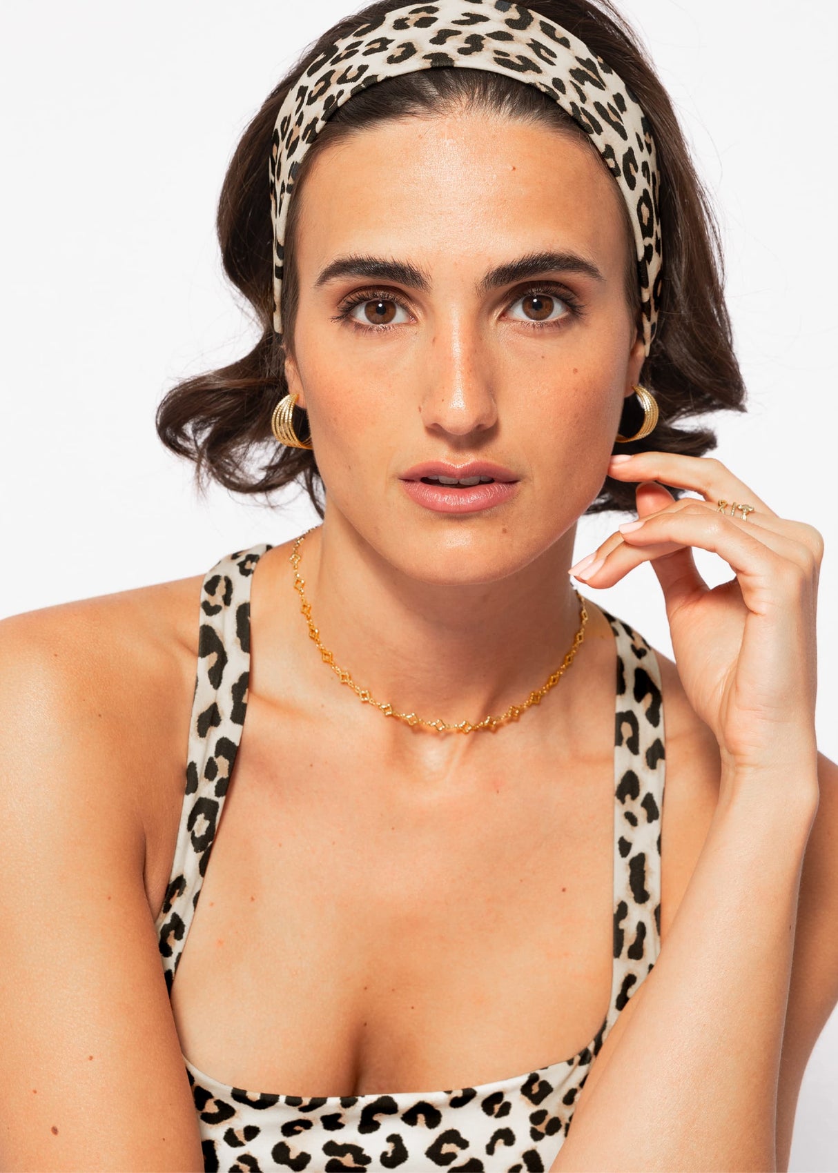 Headband with leopard print - beige