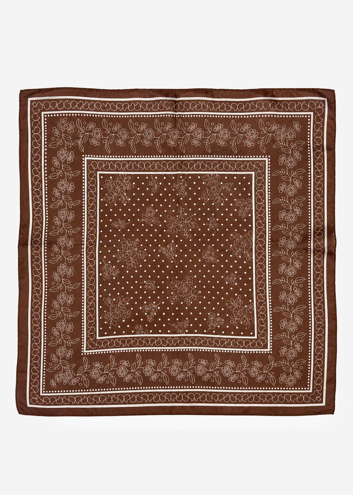 Halstuch mit Blumenbordüre - braun