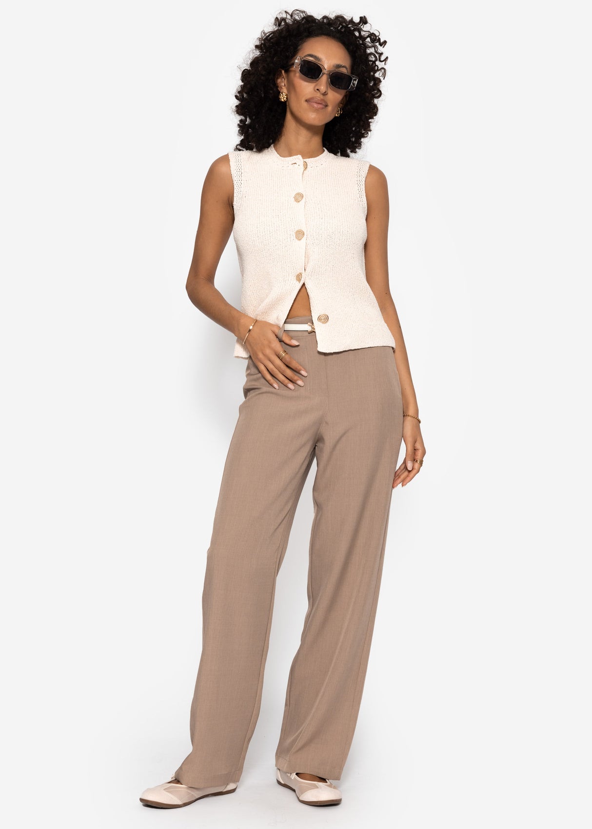 High Waist Hose mit geradem Bein - dunkelbeige