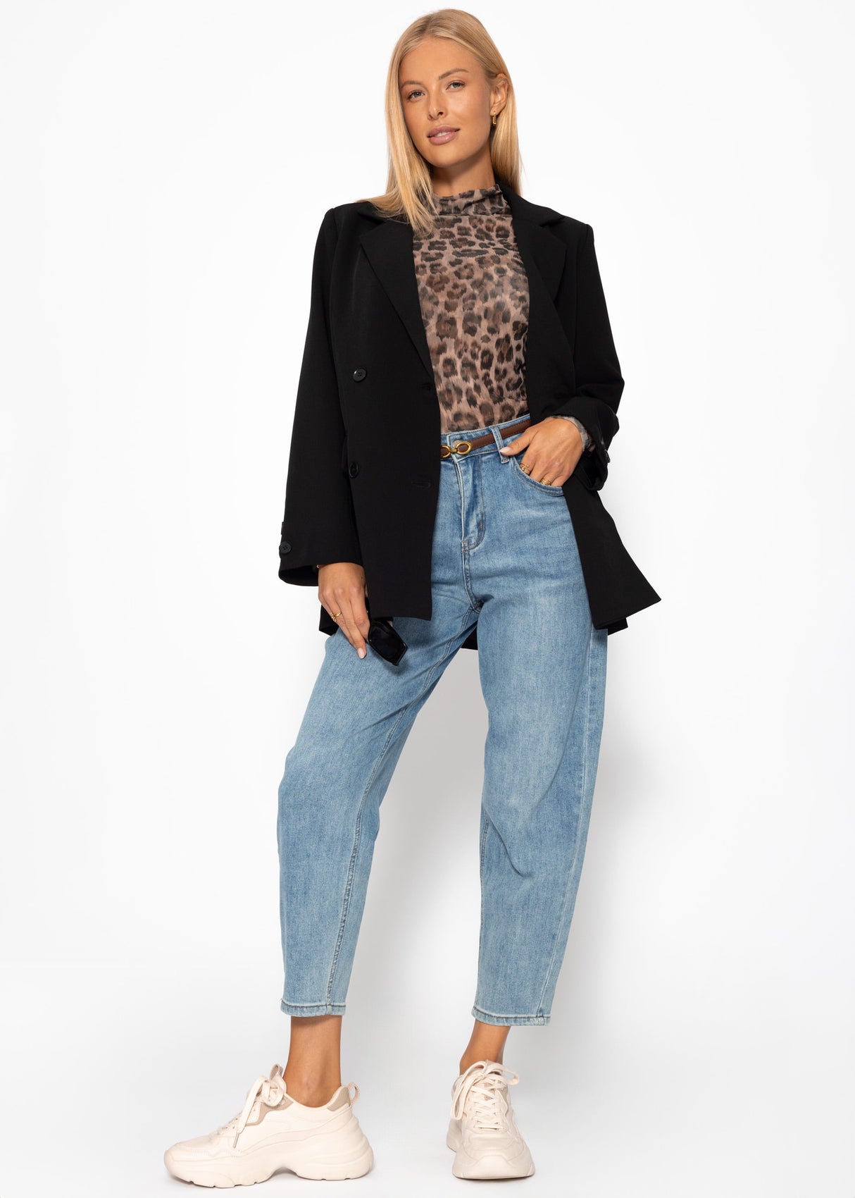 High Waist Karotten-Jeans - blau