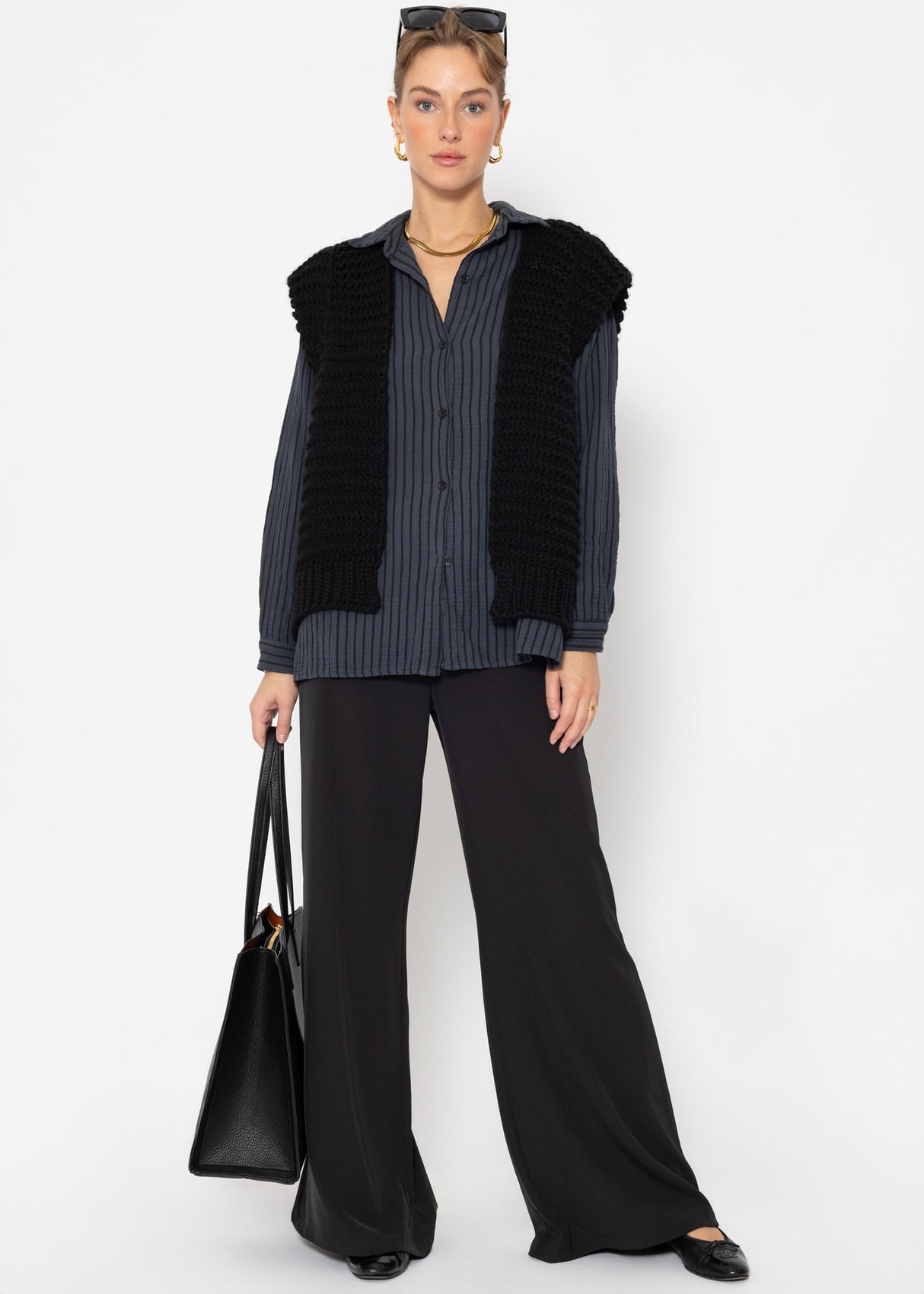 High waist palazzo pants - black