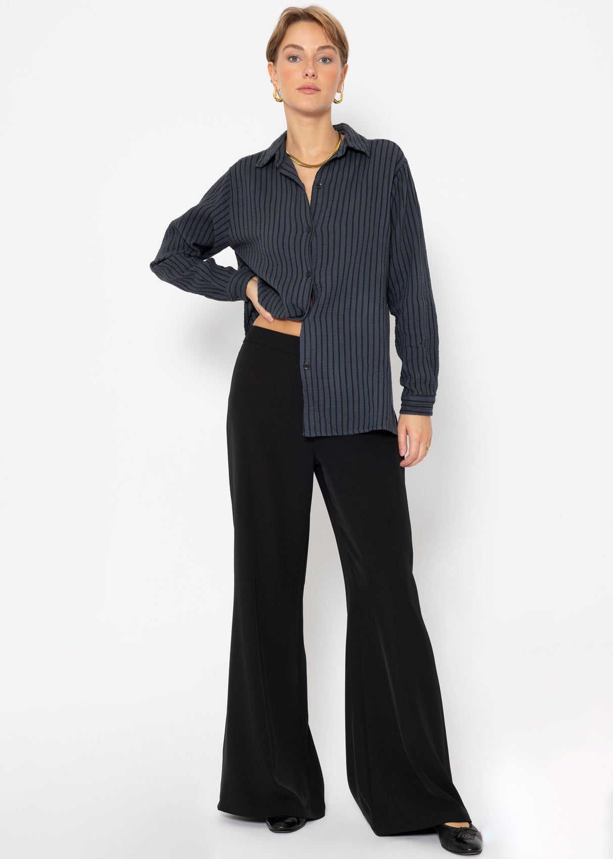 High waist palazzo pants - black