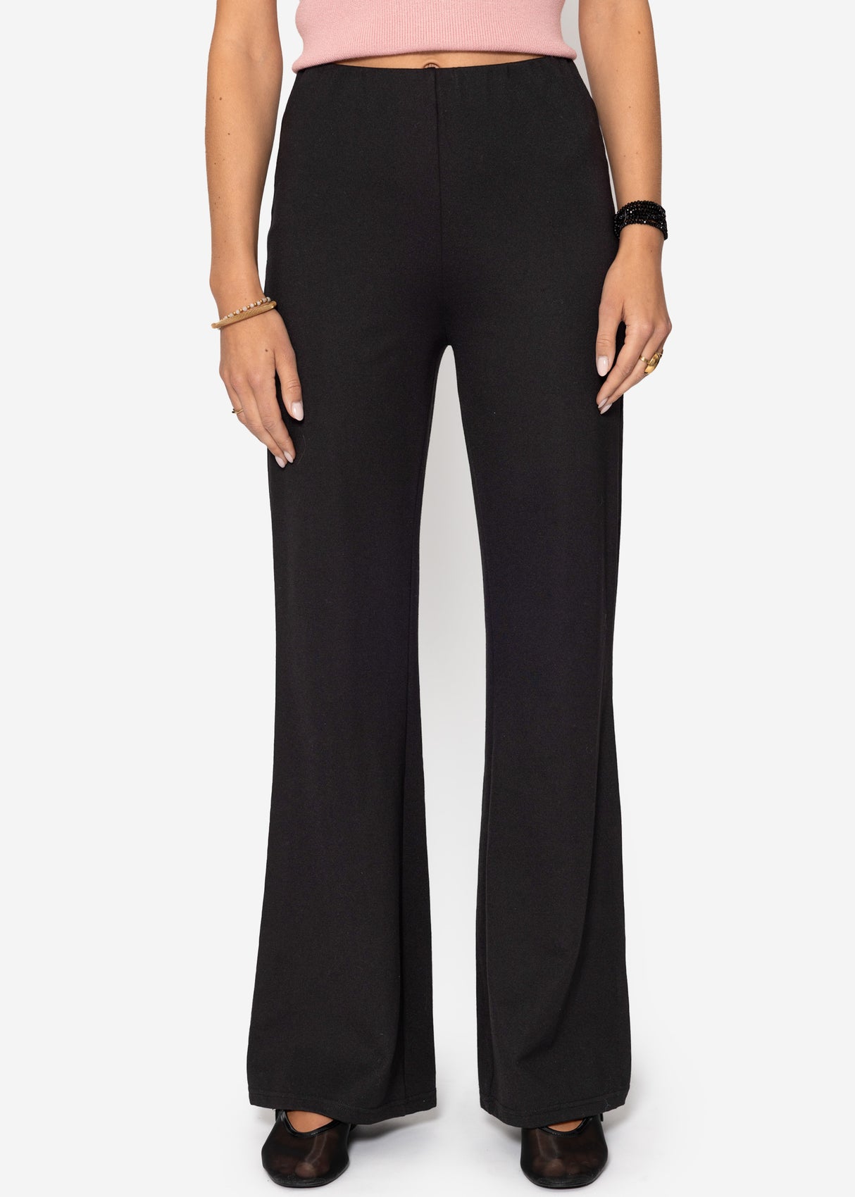 High-waisted straight-leg trousers with decorative seam - black