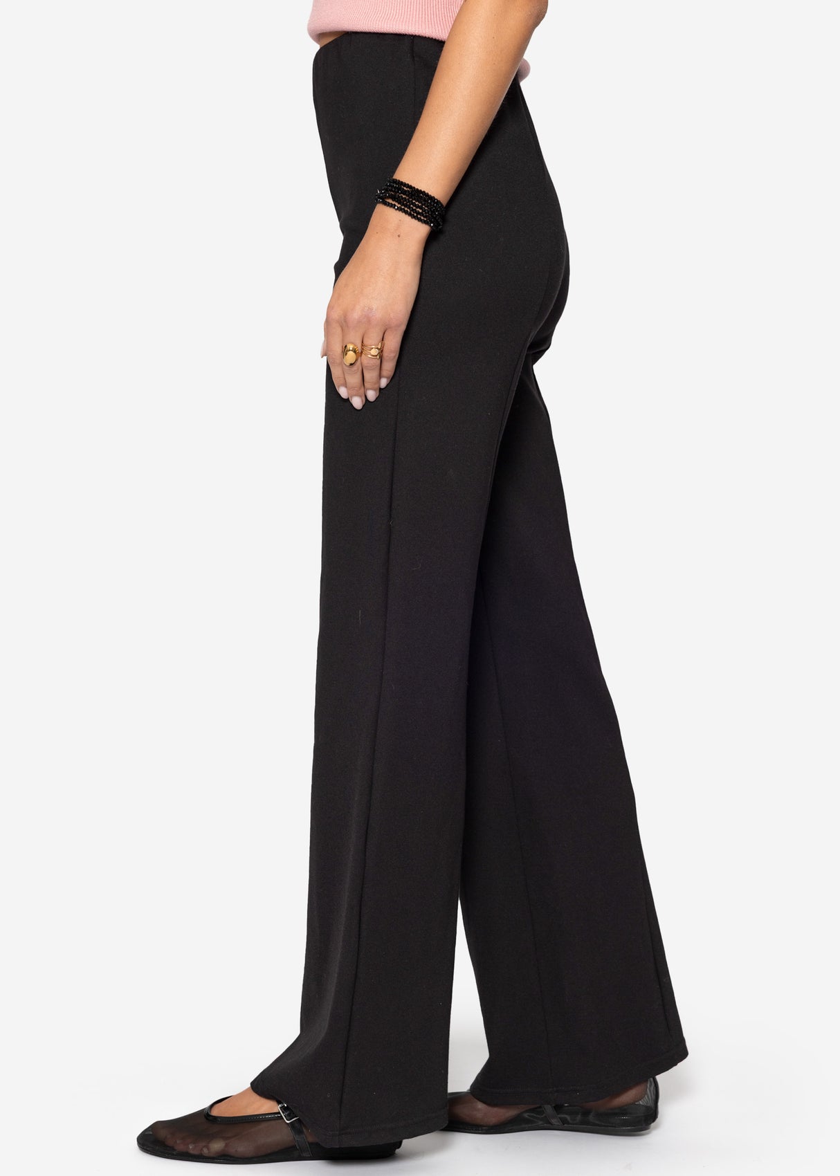 High-waisted straight-leg trousers with decorative seam - black