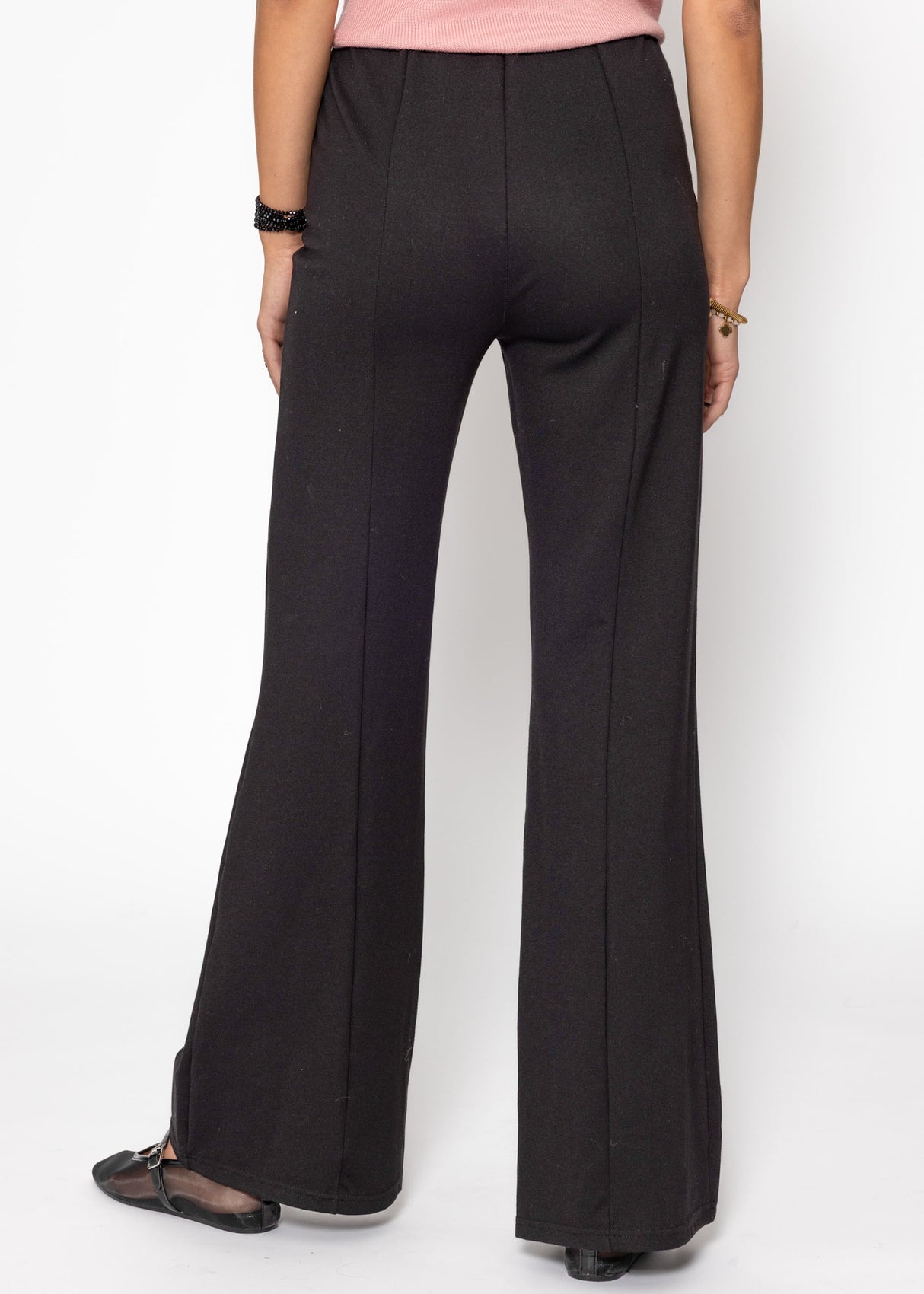 High-waisted straight-leg trousers with decorative seam - black
