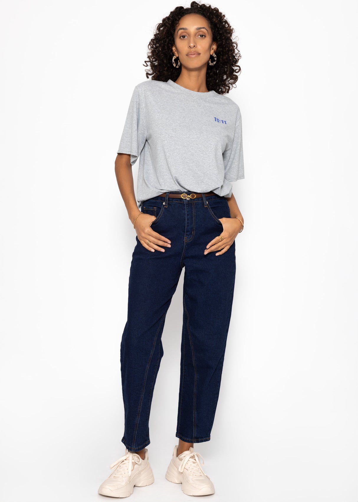Highwaist jeans with decorative seam - dark blue