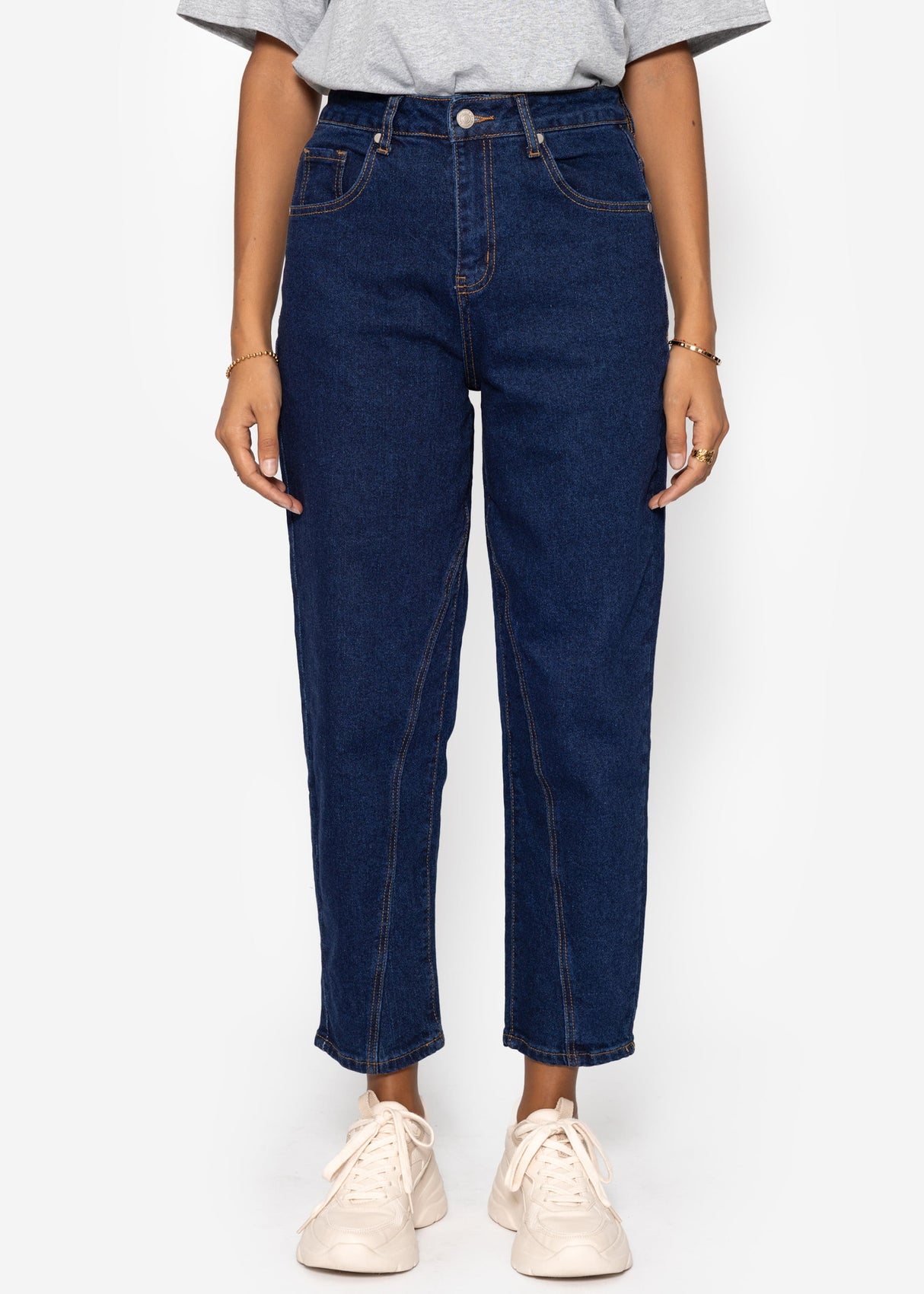 Highwaist jeans with decorative seam - dark blue