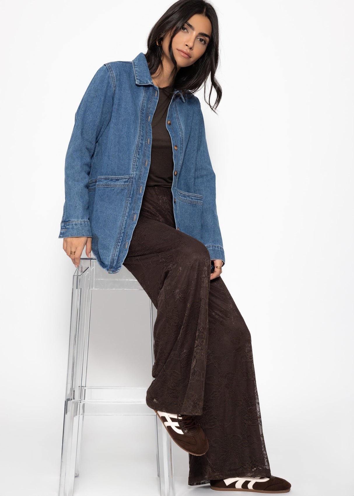 Hose aus Spitze mit weitem Bein - braun