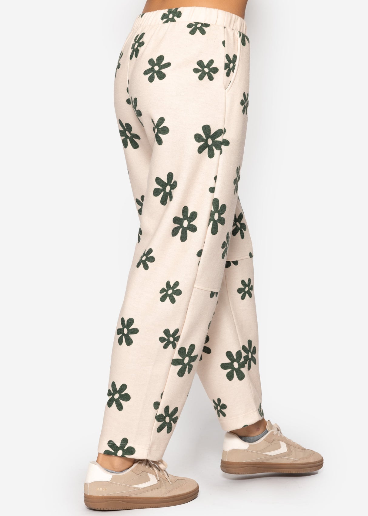 Pants with floral print - Off-white